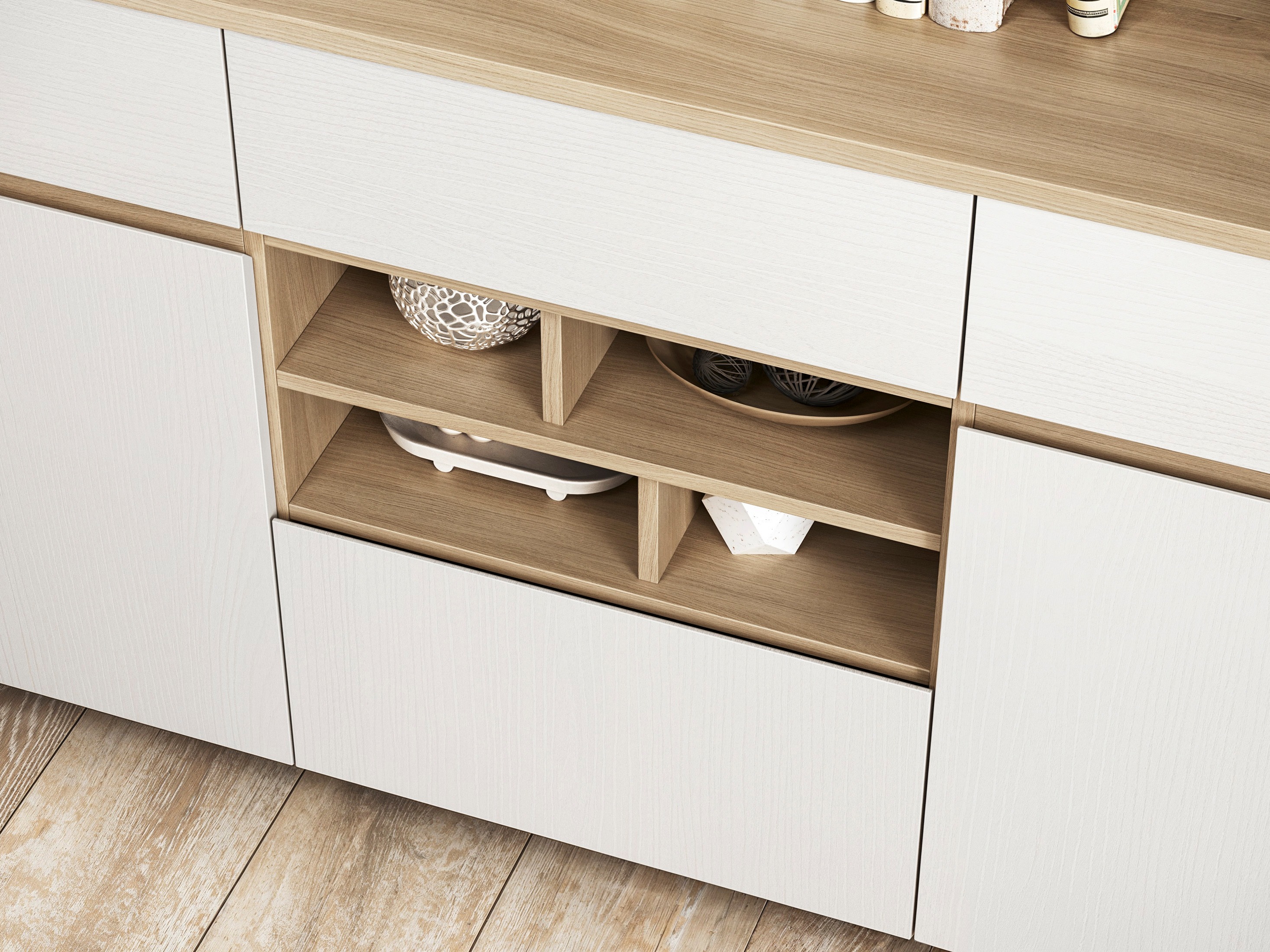 Wohnzimmer-Sets Fermaru 113 (Weiss + Eichenholzoptik)