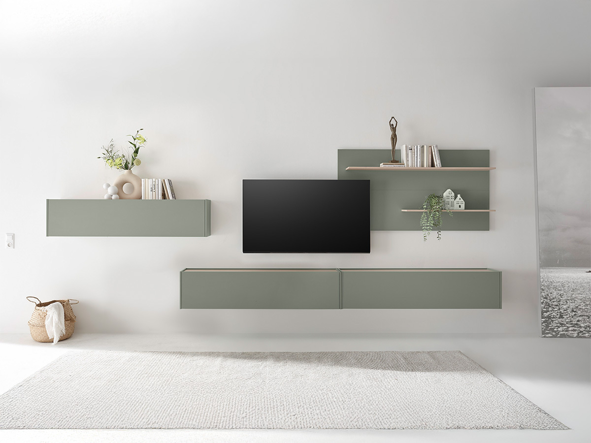Wohnzimmer-Set Elbsori 121 (Grün + Eiche)