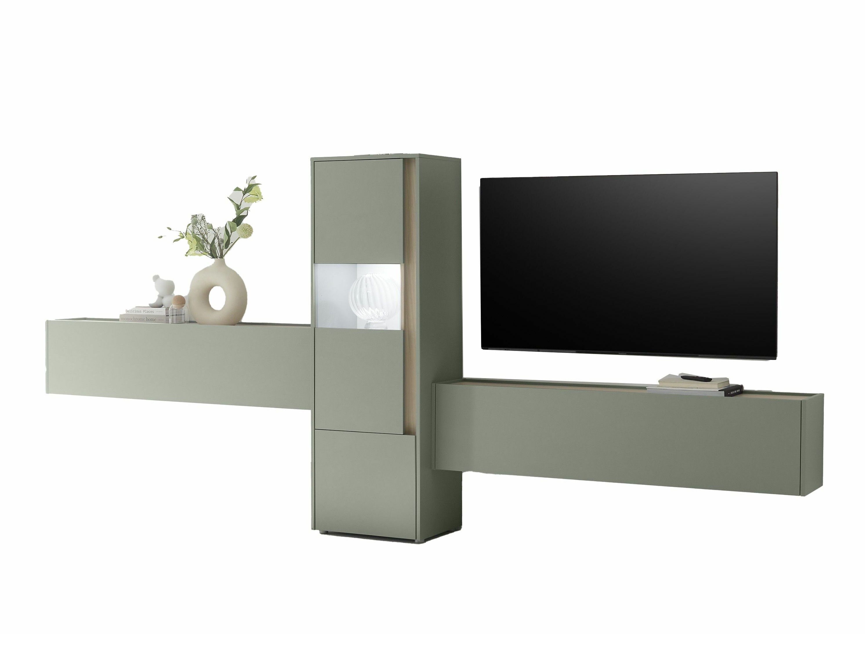 Wohnzimmer-Set Elbsori 122 (Grün + Eiche)