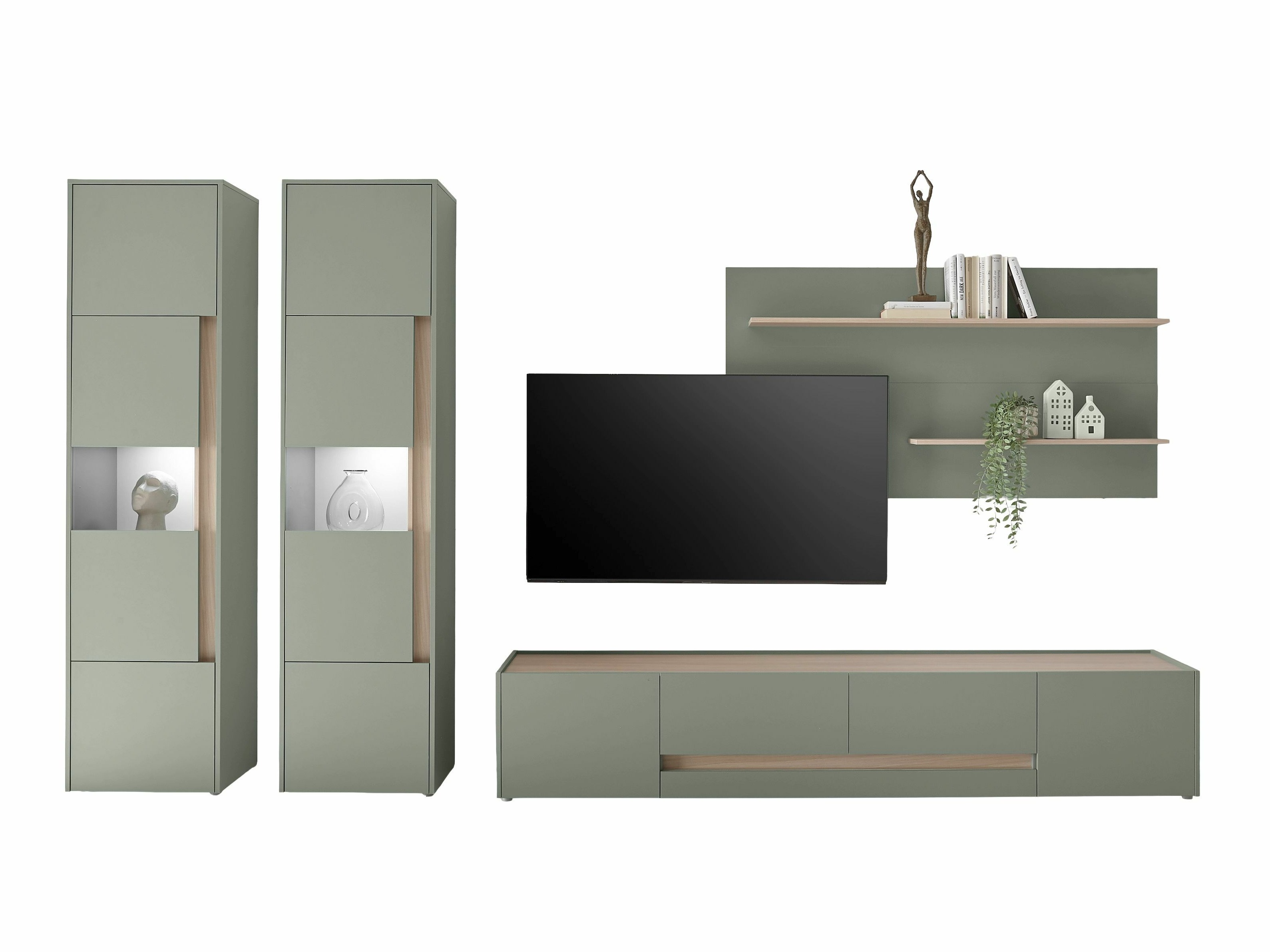 Wohnzimmer-Set Elbsori 132 (Grün + Eiche)