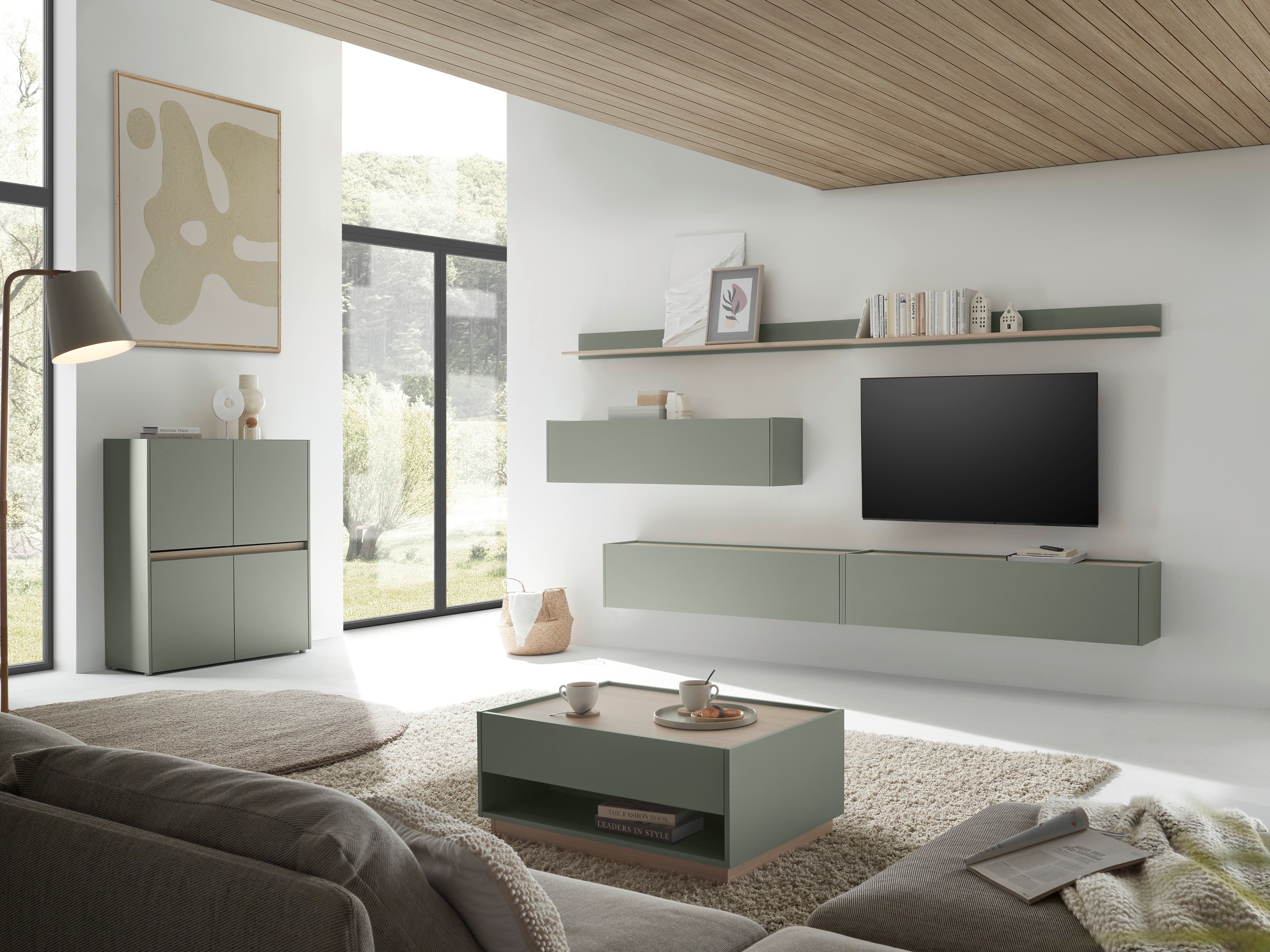 Wohnzimmer-Set Elbsori 142 (Grün + Eiche)