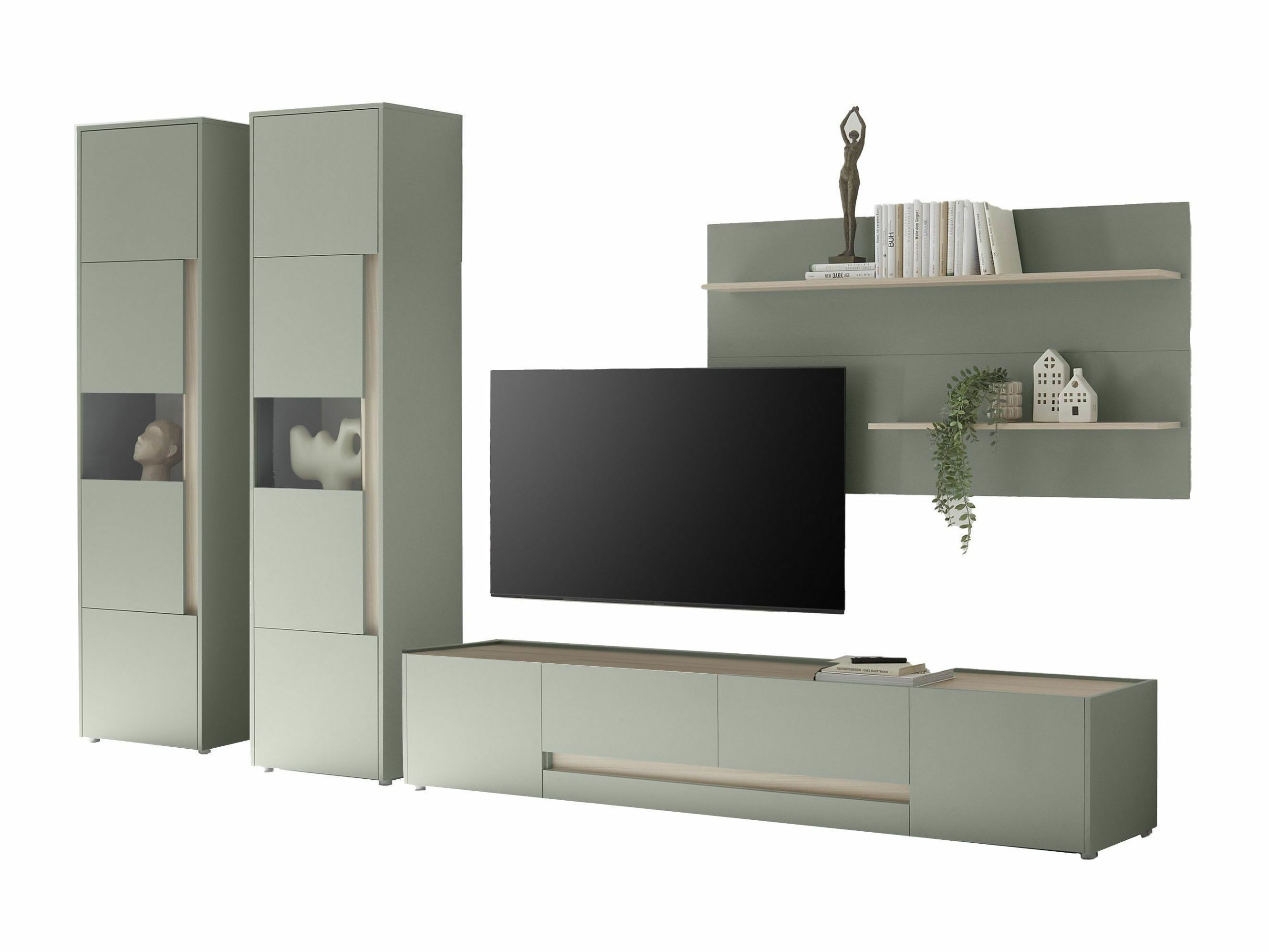 Wohnzimmer-Sets Elbsori 132 (Grün + Eichenholzoptik)