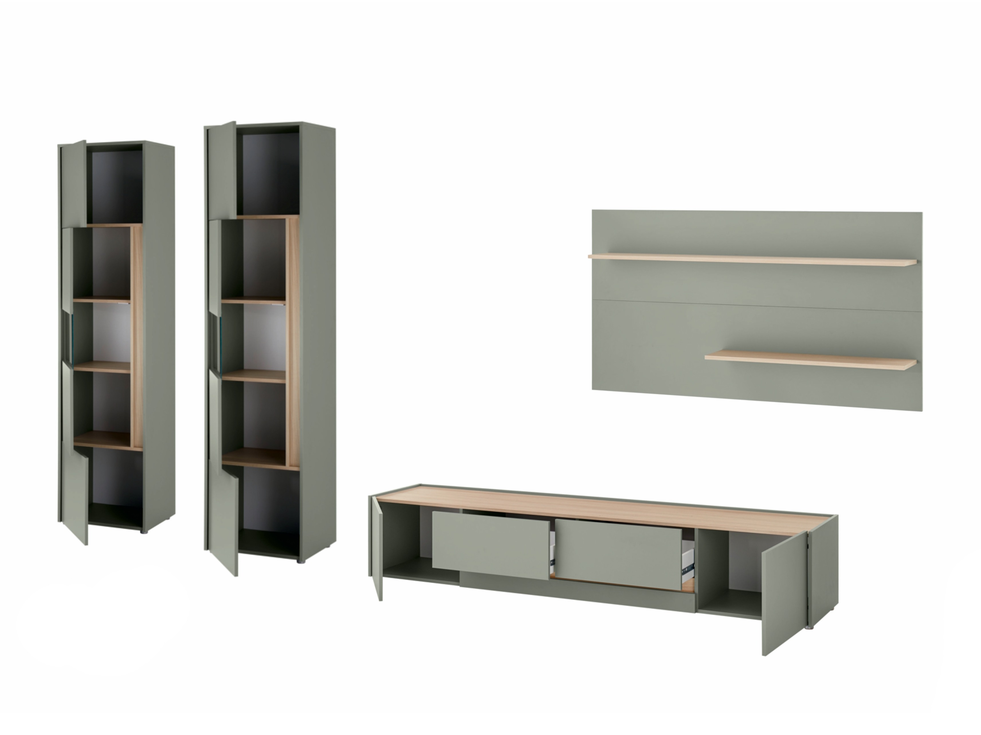 Wohnzimmer-Sets Elbsori 132 (Grün + Eichenholzoptik)