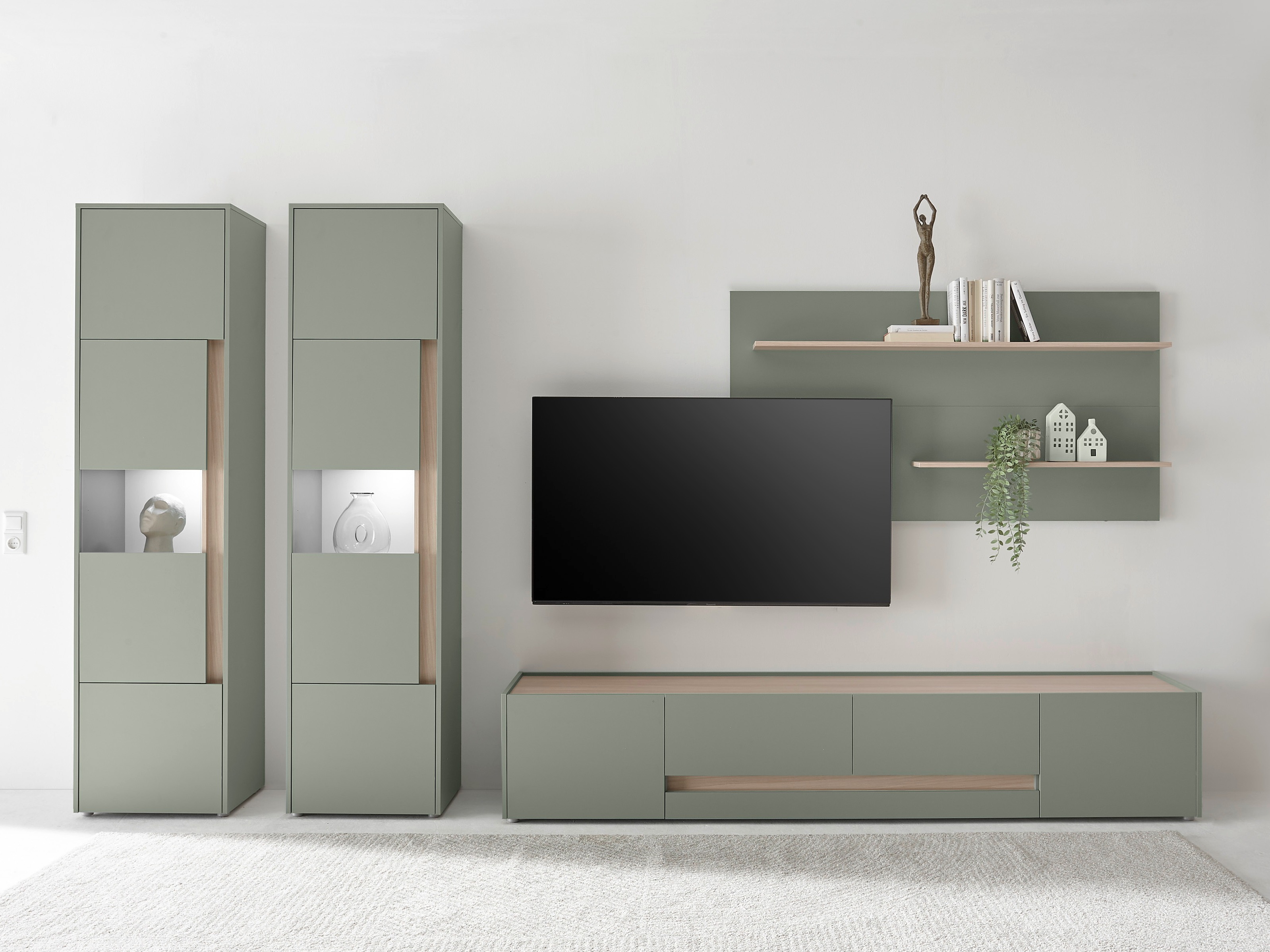 Wohnzimmer-Sets Elbsori 132 (Grün + Eichenholzoptik)