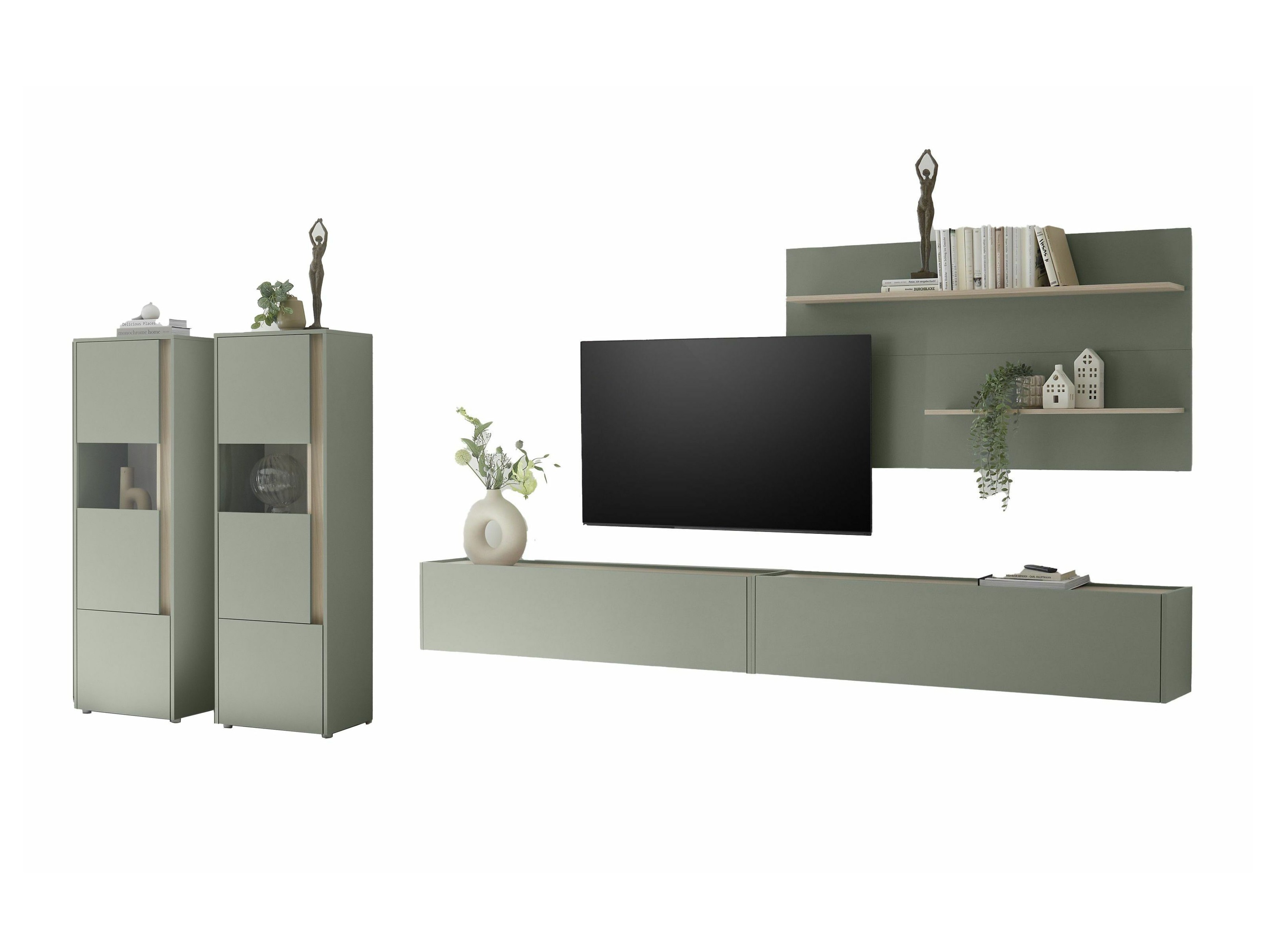 Wohnzimmer-Sets Elbsori 135 (Grün + Eichenholzoptik)
