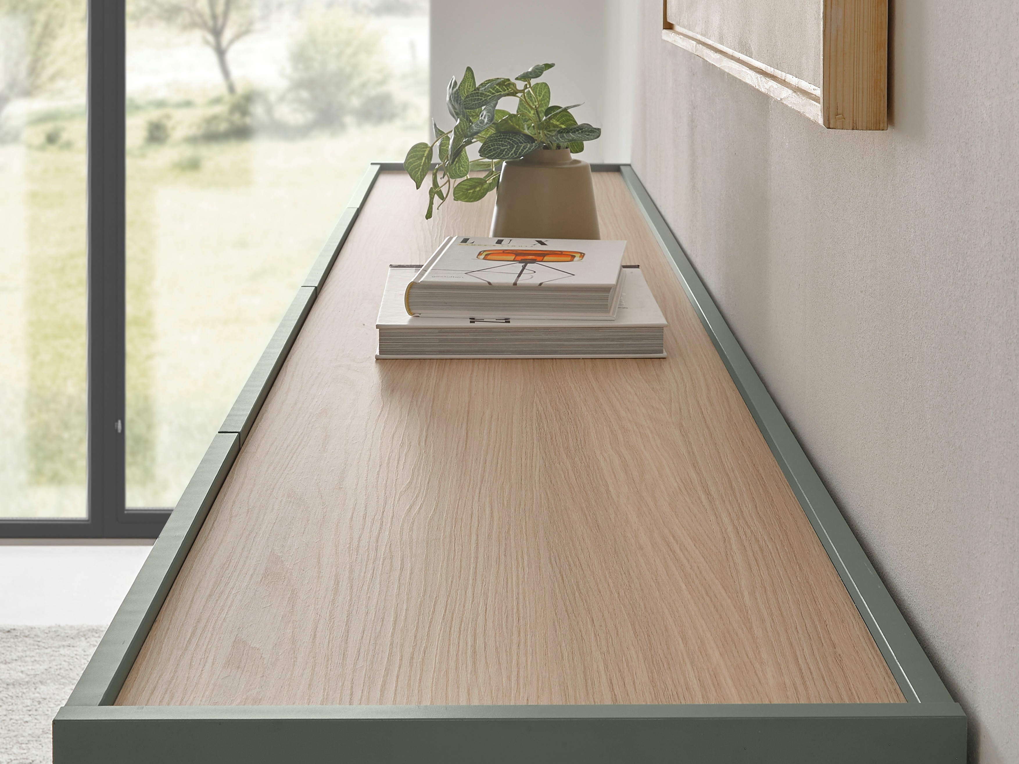 Wohnzimmer-Sets Elbsori 135 (Grün + Eichenholzoptik)