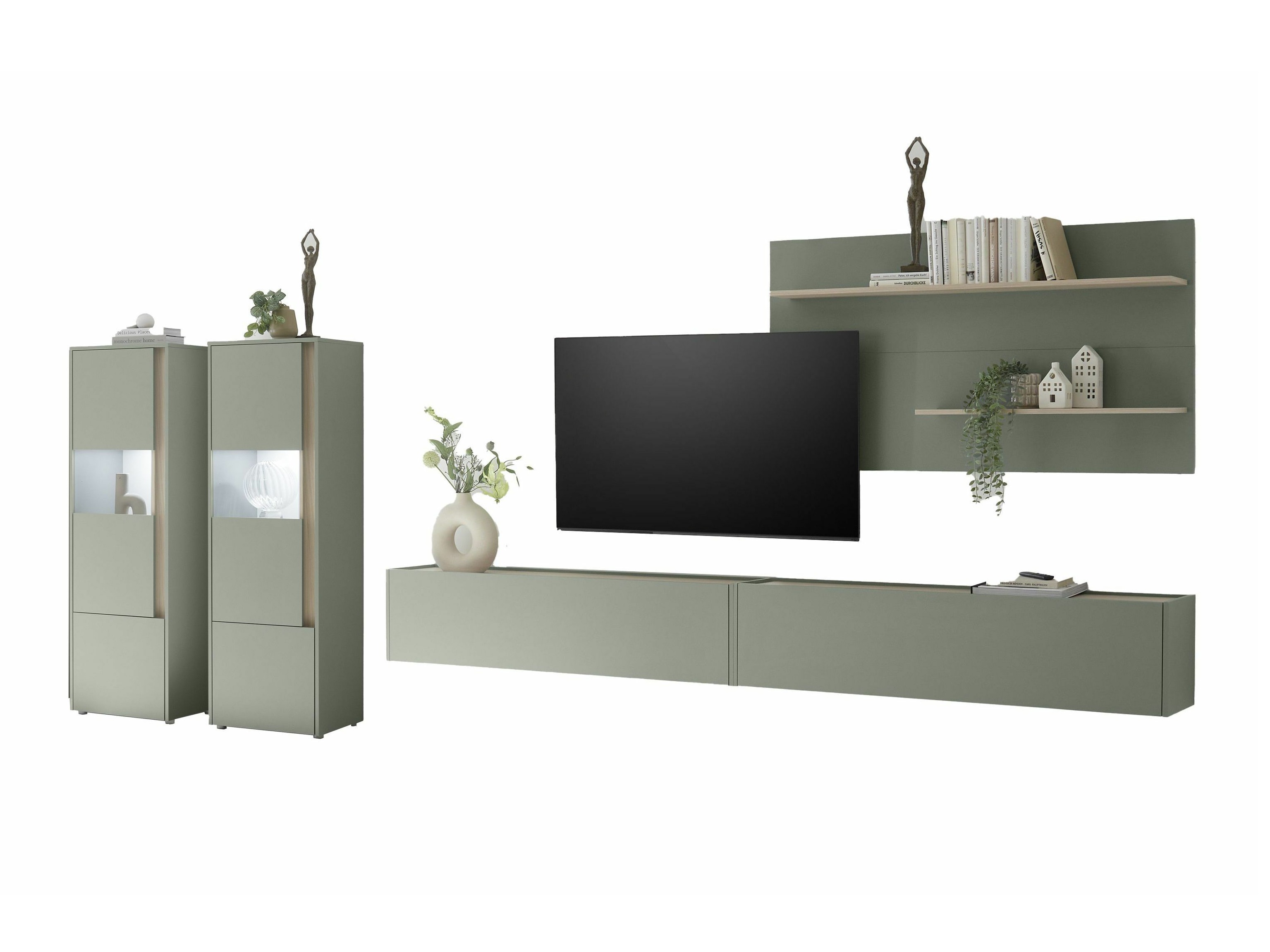 Wohnzimmer-Sets Elbsori 135 (Grün + Eichenholzoptik)
