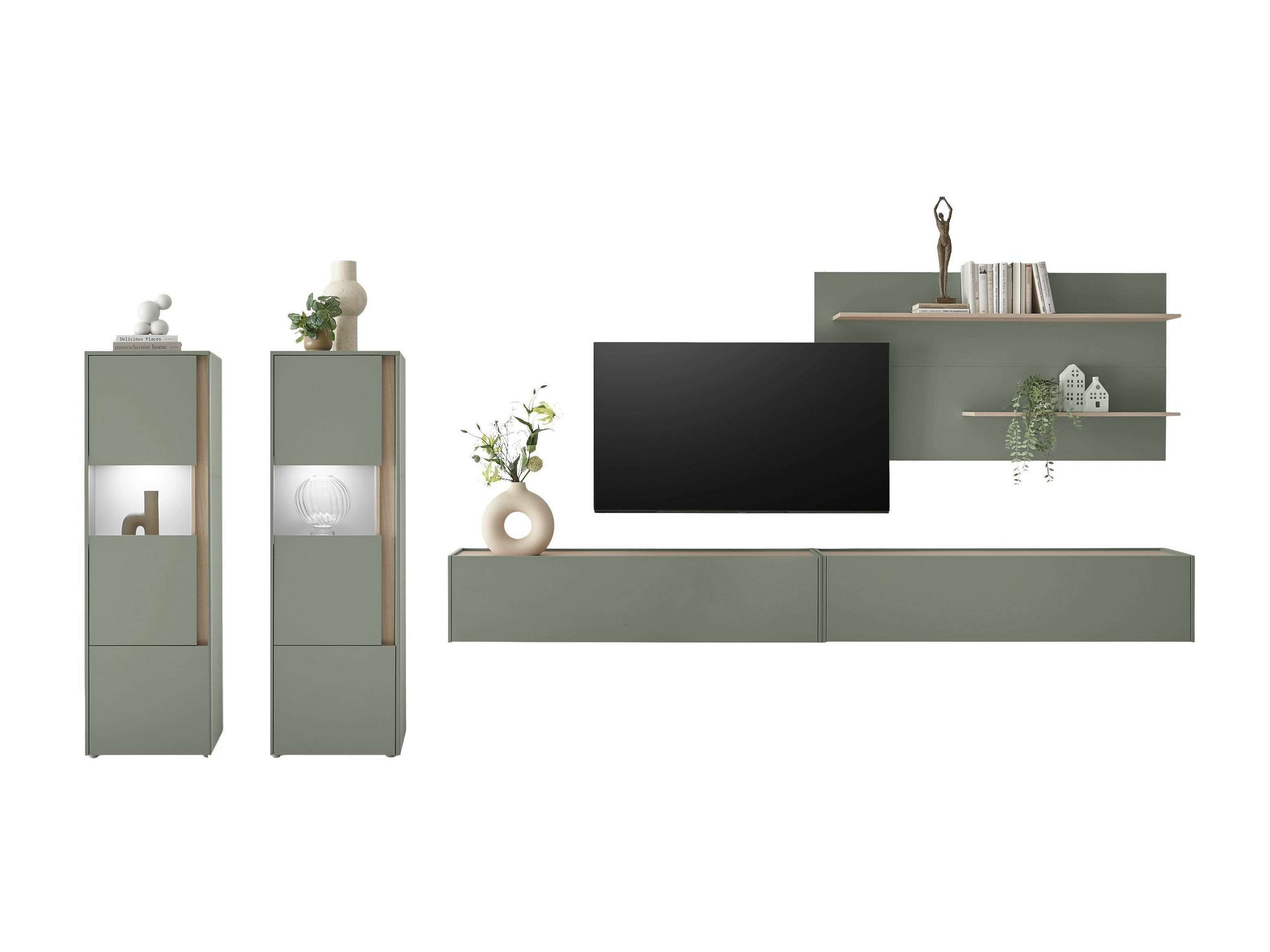 Wohnzimmer-Sets Elbsori 135 (Grün + Eichenholzoptik)