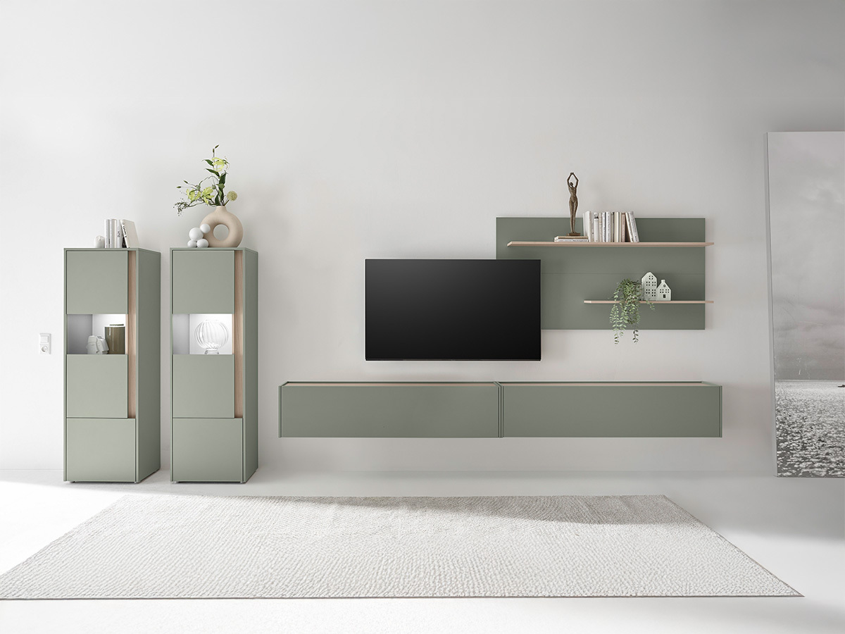 Wohnzimmer-Sets Elbsori 135 (Grün + Eichenholzoptik)