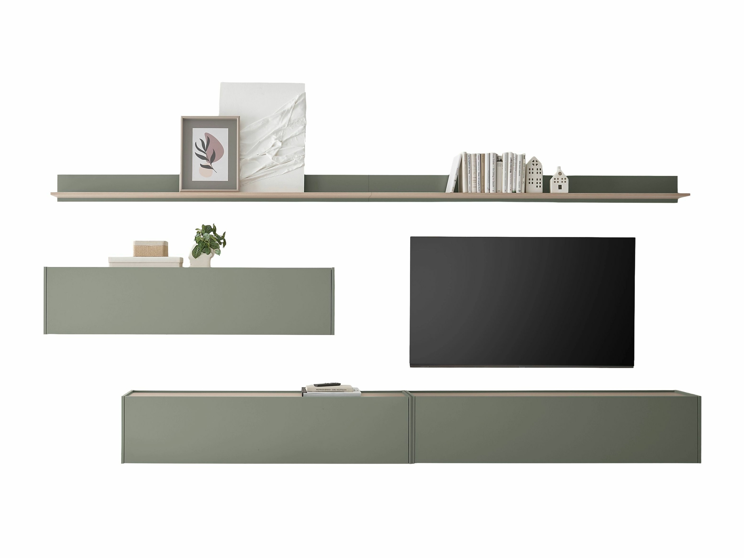Wohnzimmer-Sets Elbsori 142 (Grün + Eichenholzoptik)