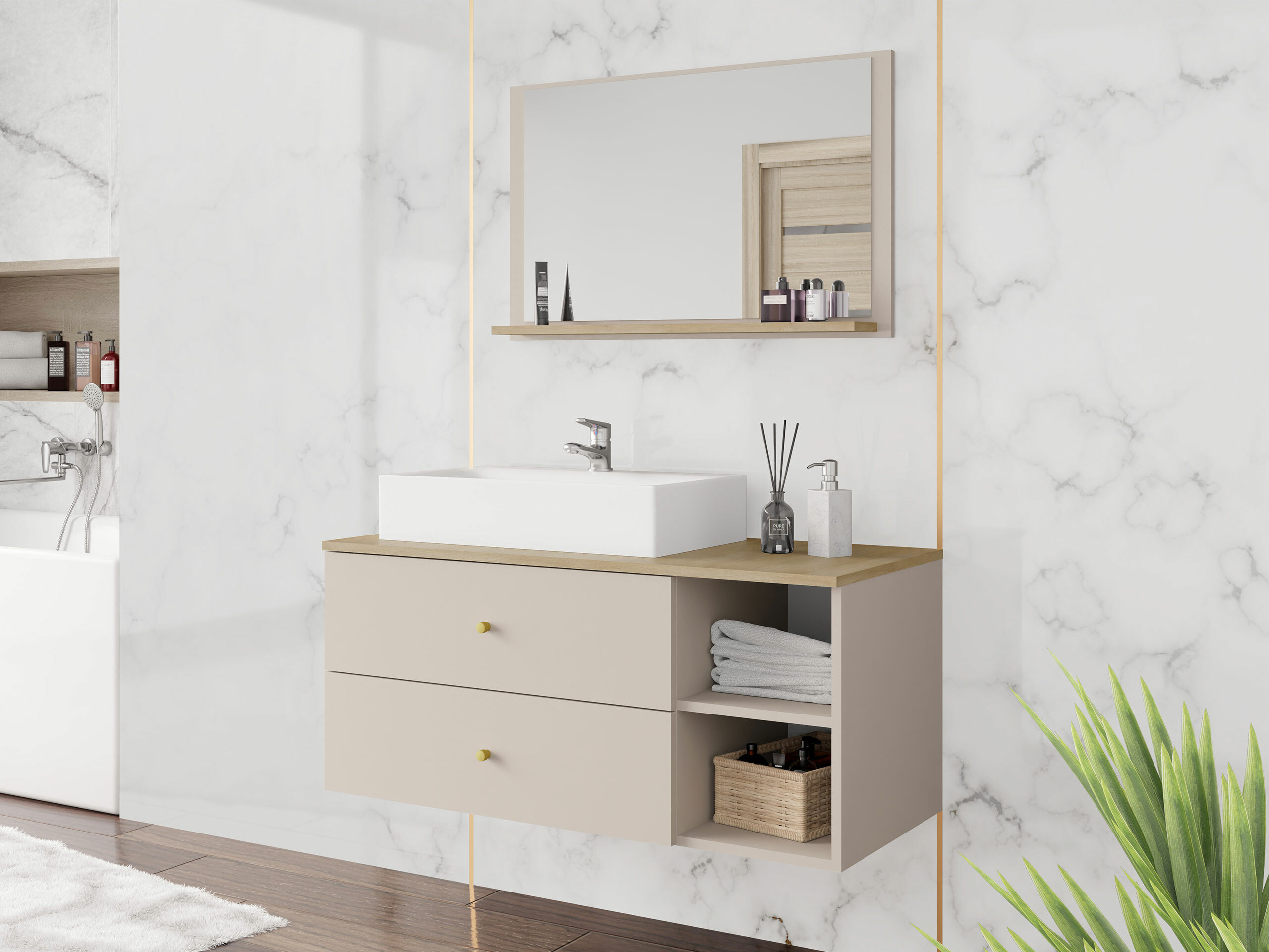 Badezimmer-Set Salus I (Kaschmir + Cremona-Eiche)