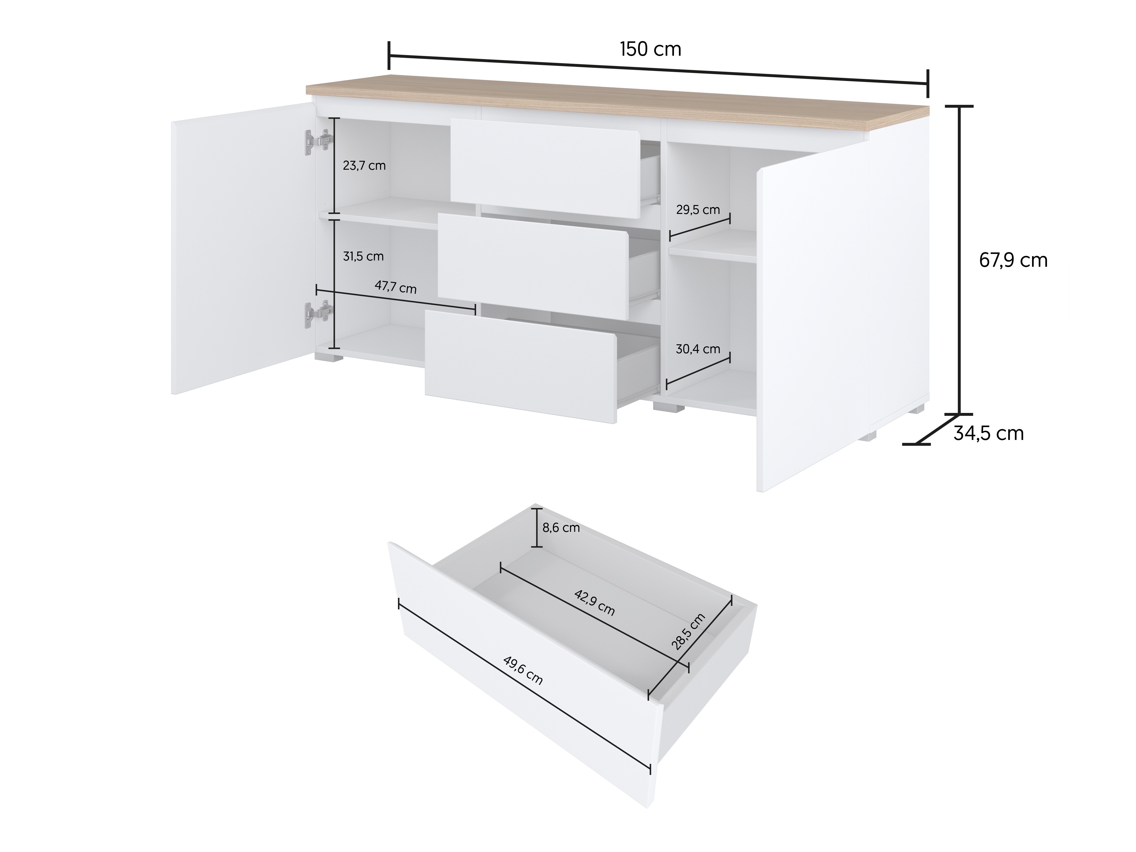 Kommoden Baletu 106 (Weiss + Eichenholzoptik)