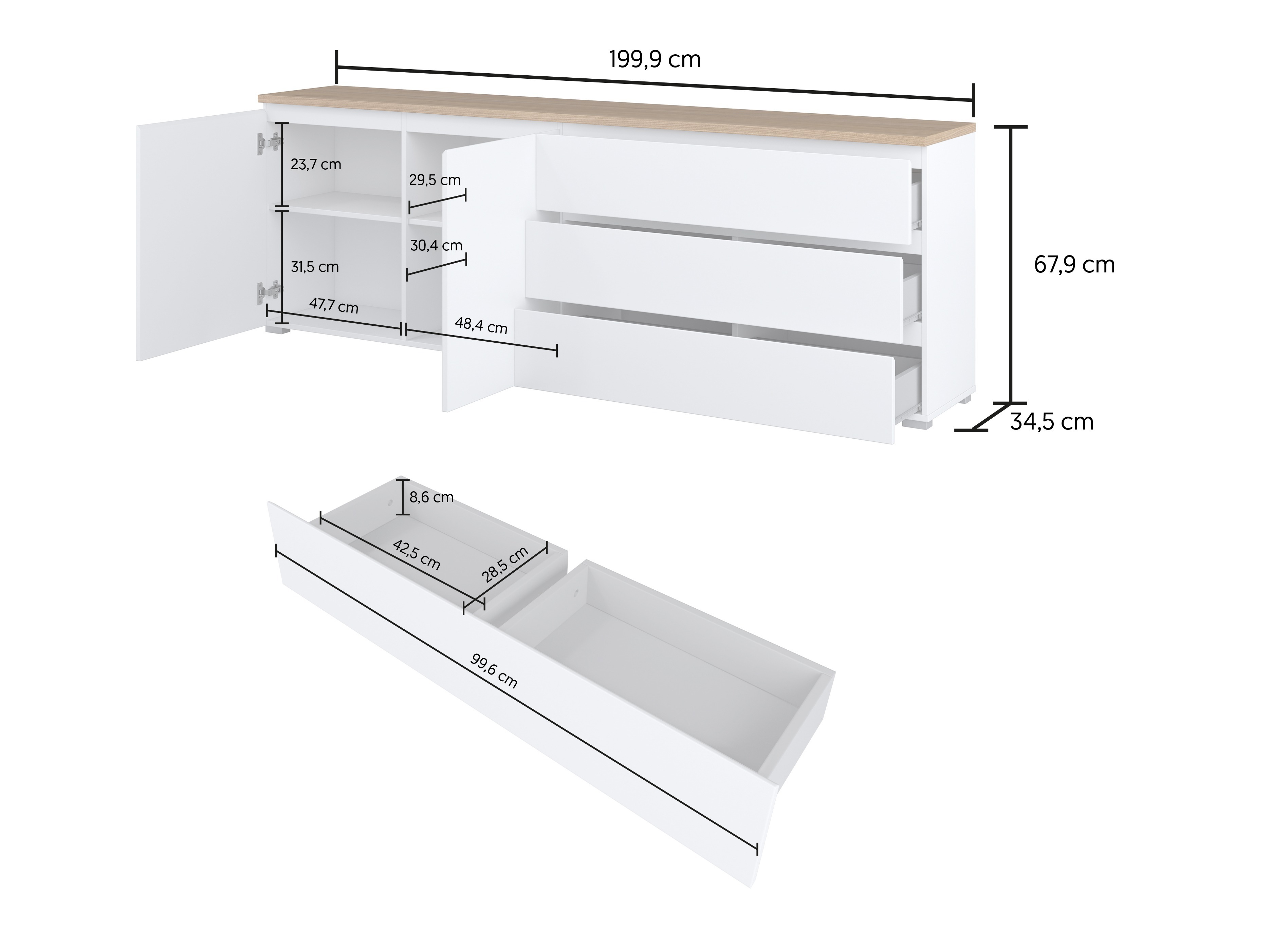 Kommoden Baletu 107 (Weiss + Eichenholzoptik)