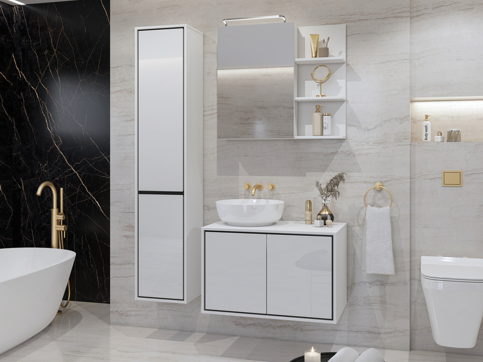 Badezimmer-Set Tecavu 105 (Weiss glänzend + Weiss)