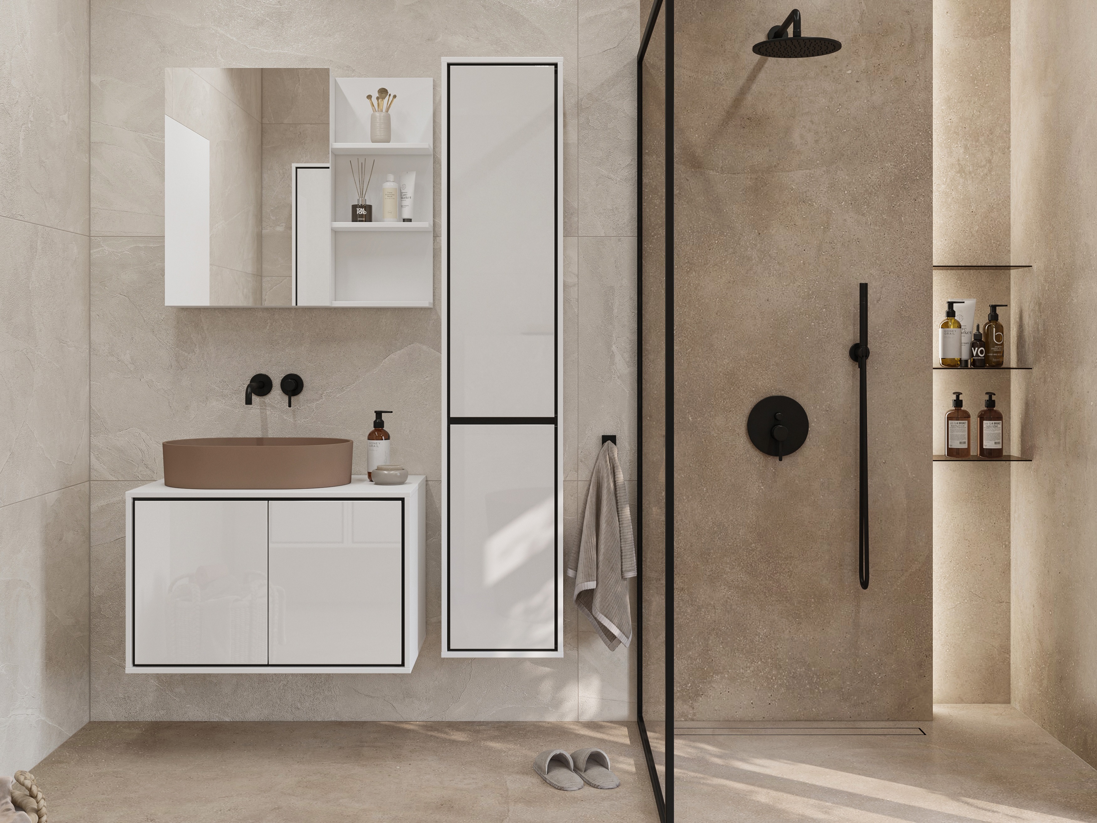 Badezimmer-Set Tecavu 105 (Weiss glänzend + Weiss)