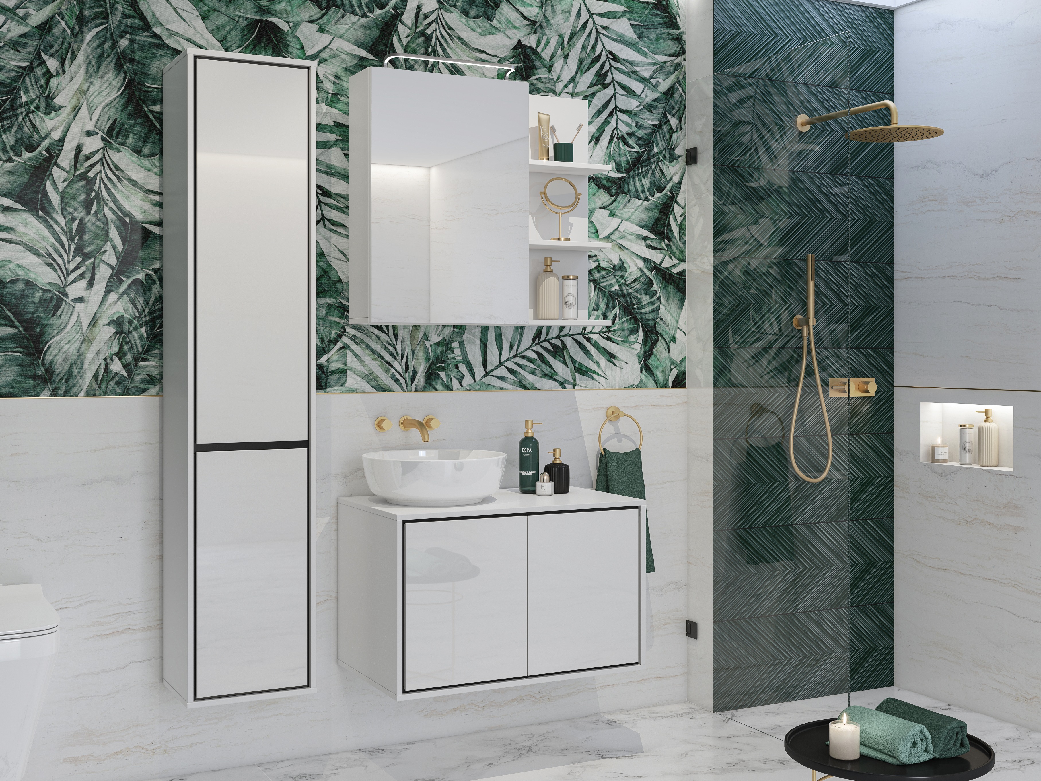 Badezimmer-Set Tecavu 105 (Weiss glänzend + Weiss)