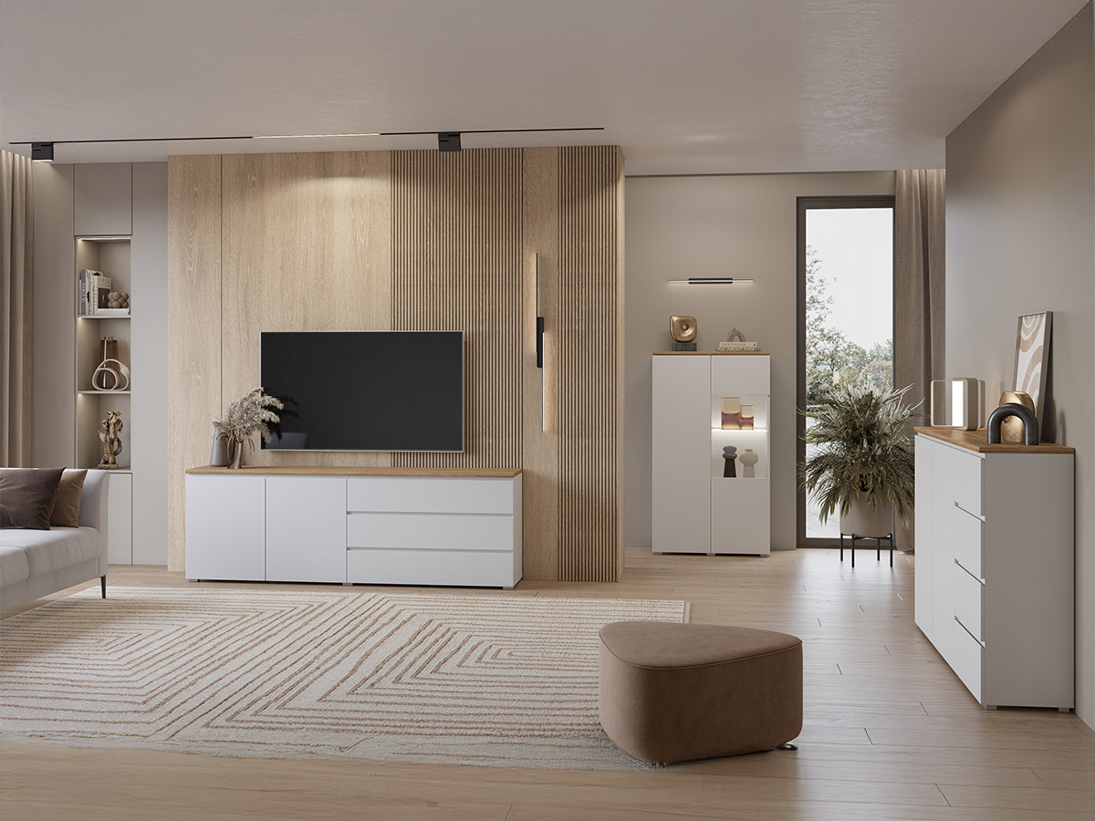 Kommoden Baletu 109 (Weiss + Eichenholzoptik)