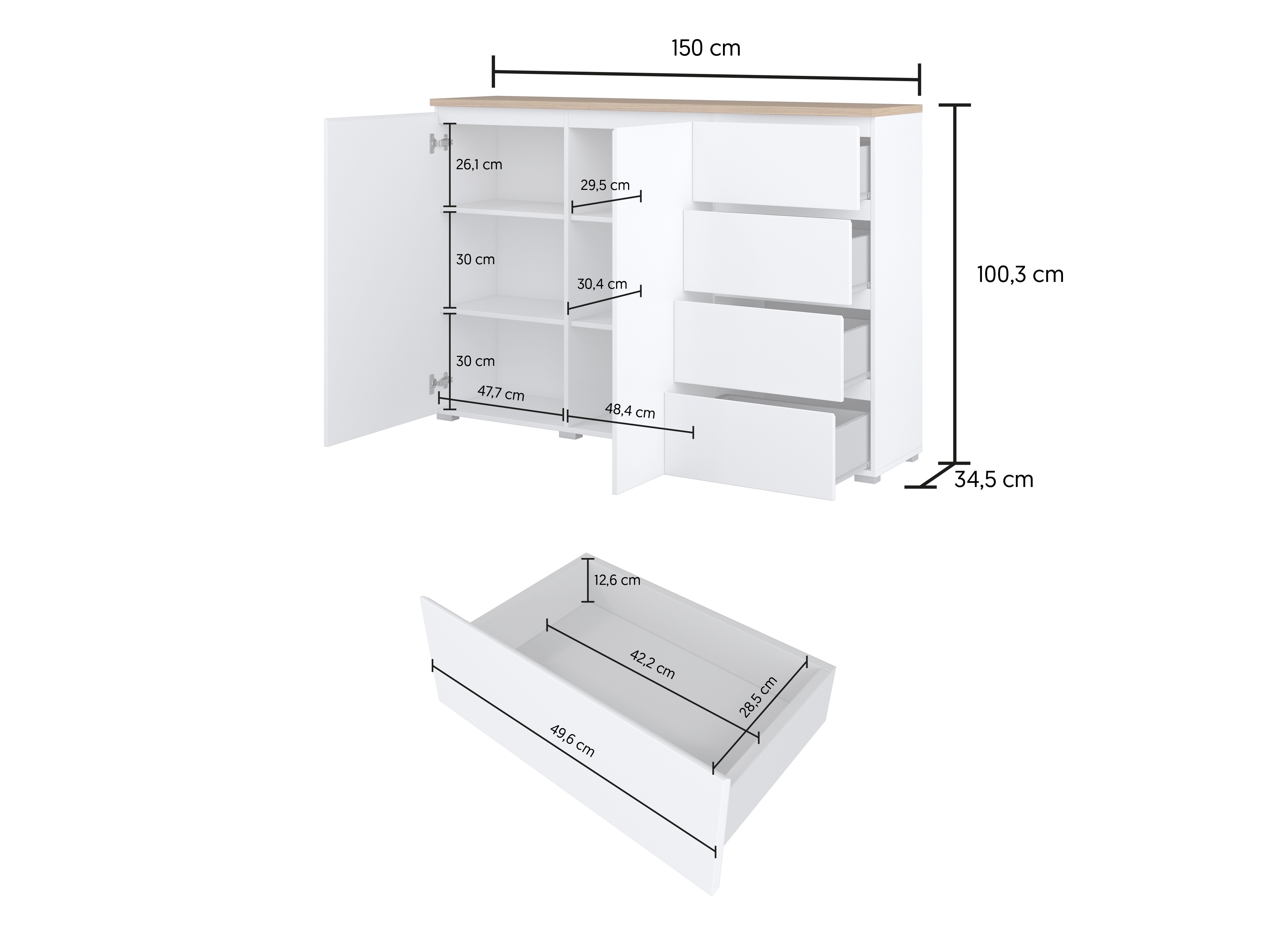 Kommoden Baletu 109 (Weiss + Eichenholzoptik)