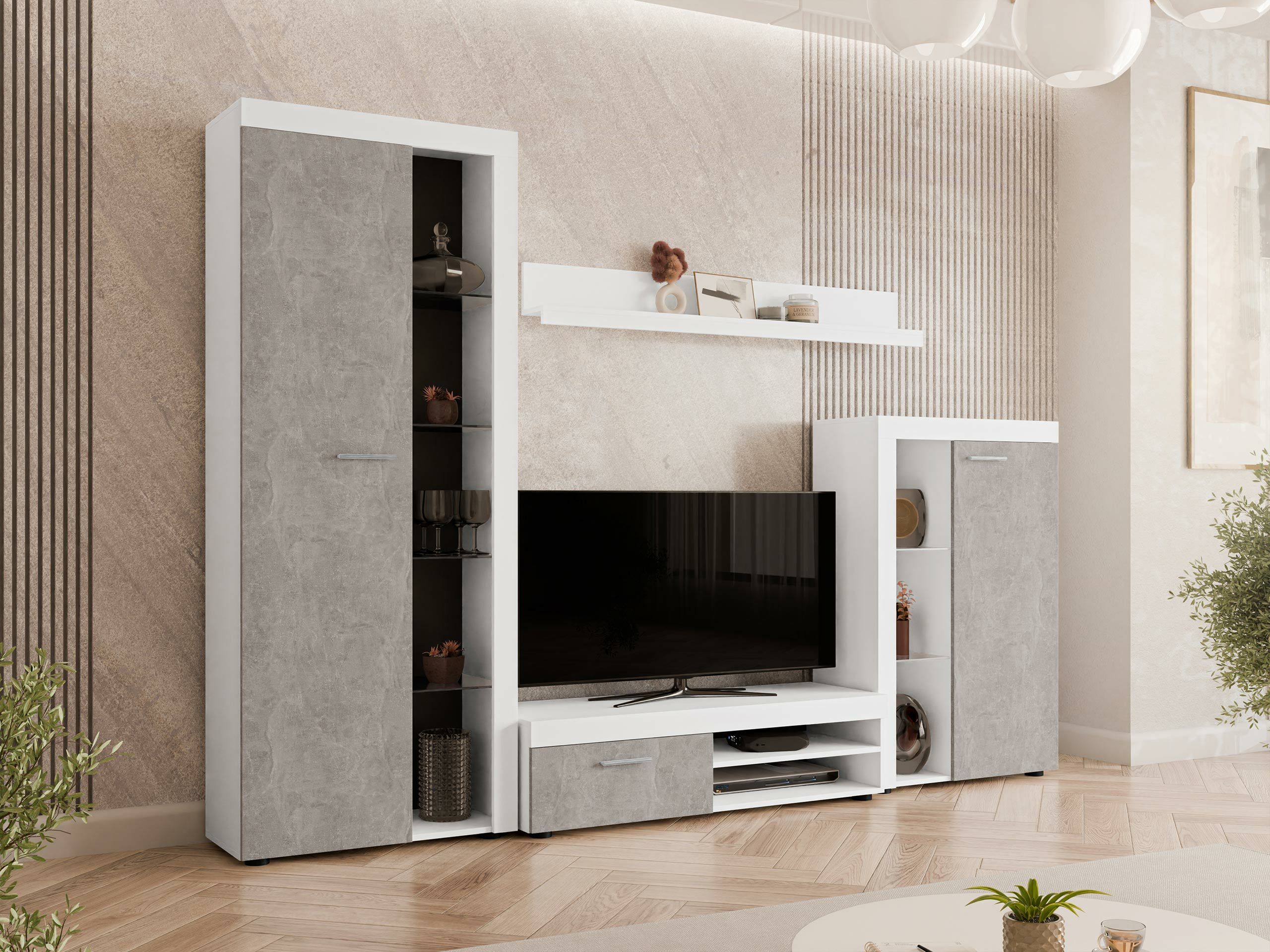Wohnzimmer-Sets Tucson 103 (Weiss + Beton)