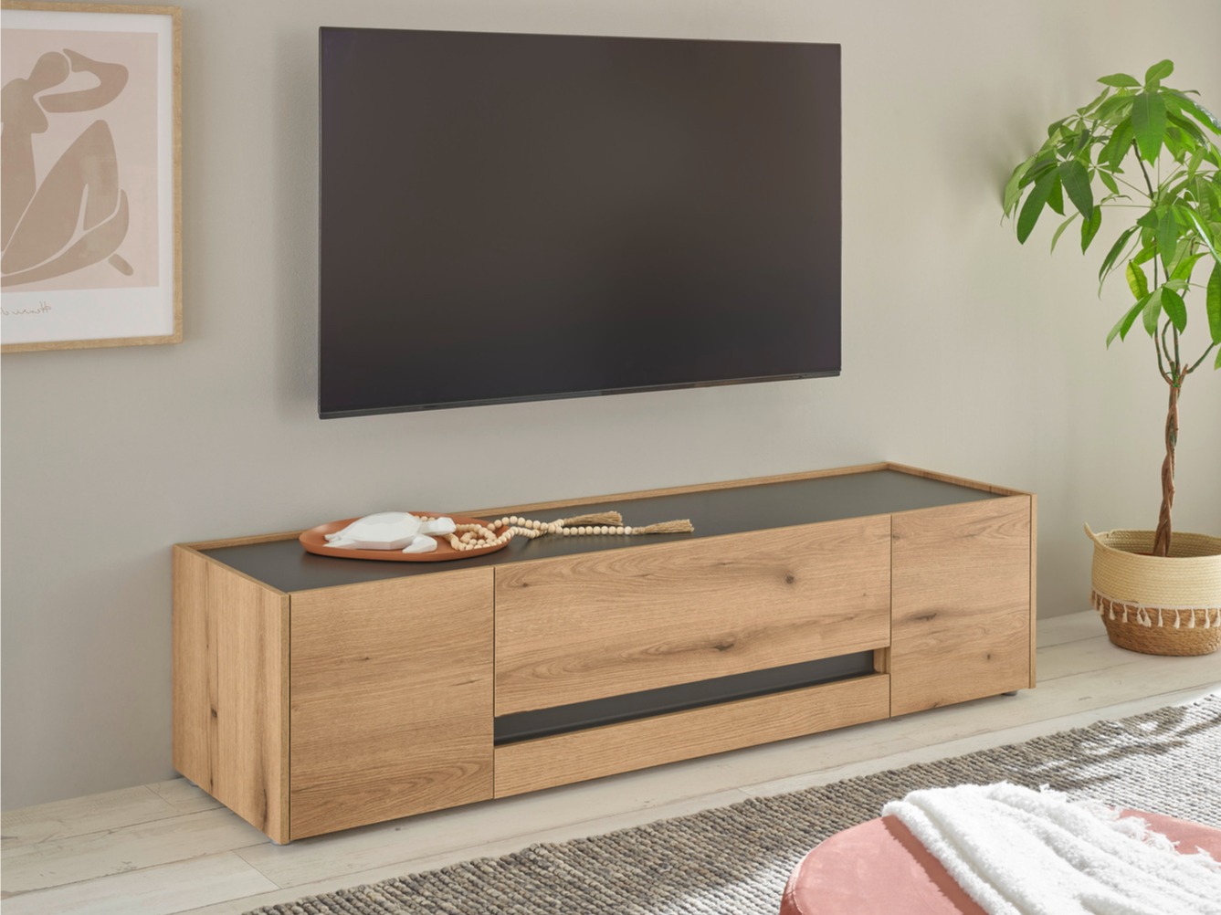TV-Möbel Elbsori 115 (Eichenholzoptik + Anthrazit)