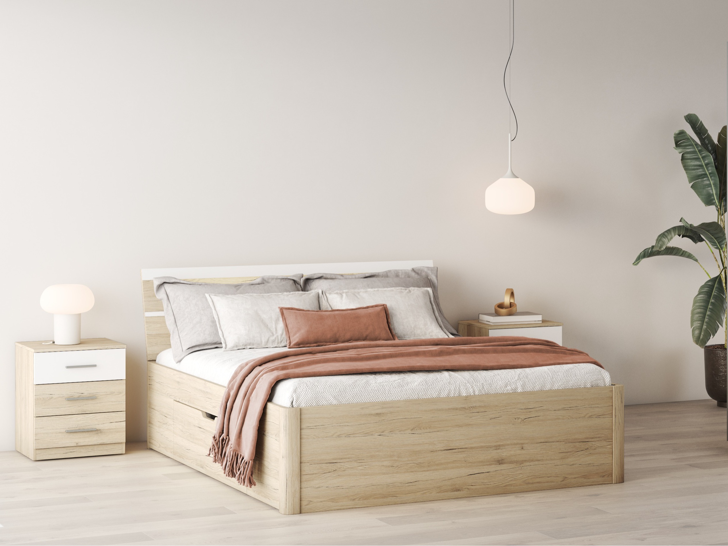 Bett Melvele 103 (San Remo Eichenholzoptik + Weiss)