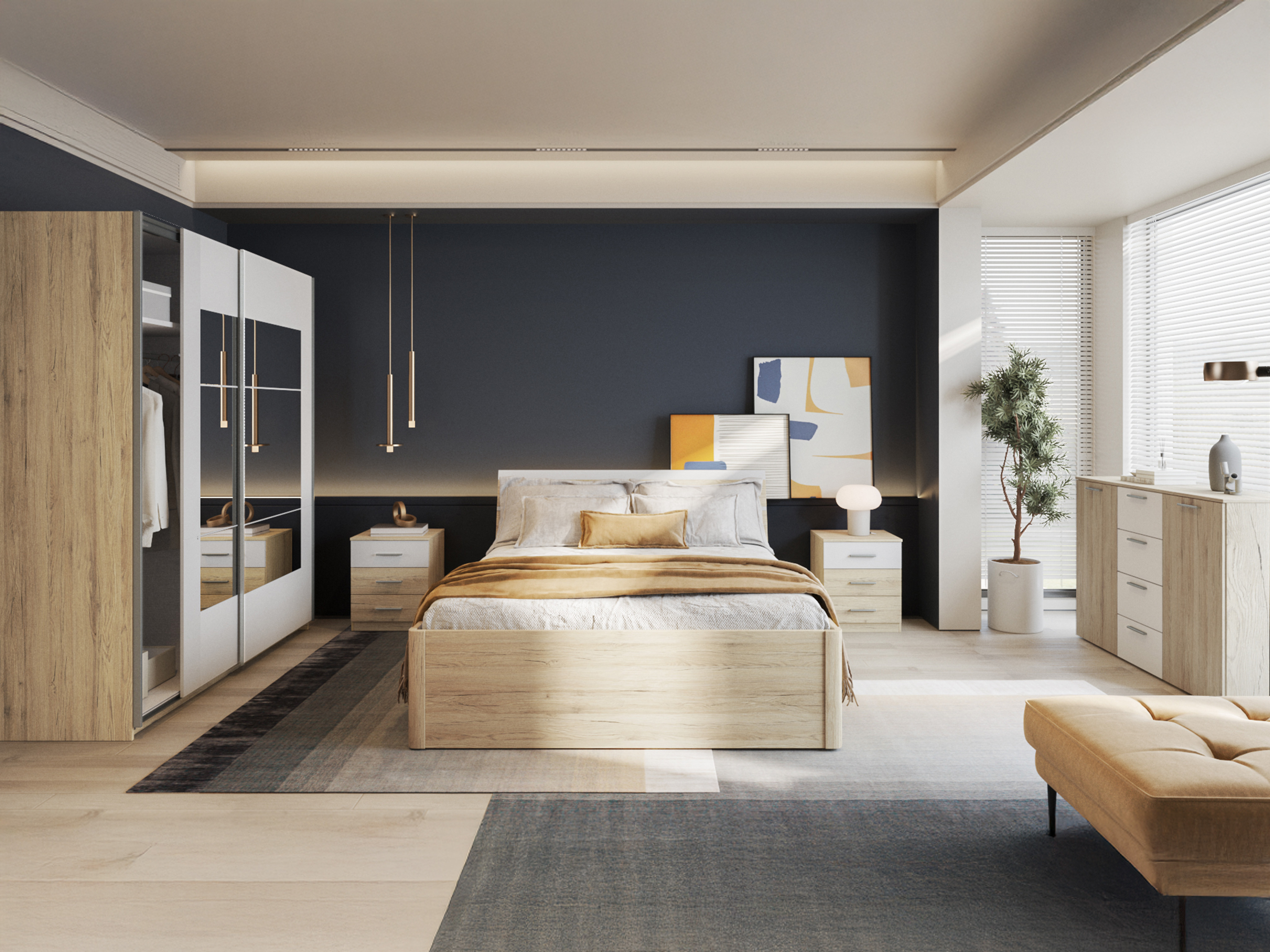 Bett Melvele 103 (San Remo Eichenholzoptik + Weiss)