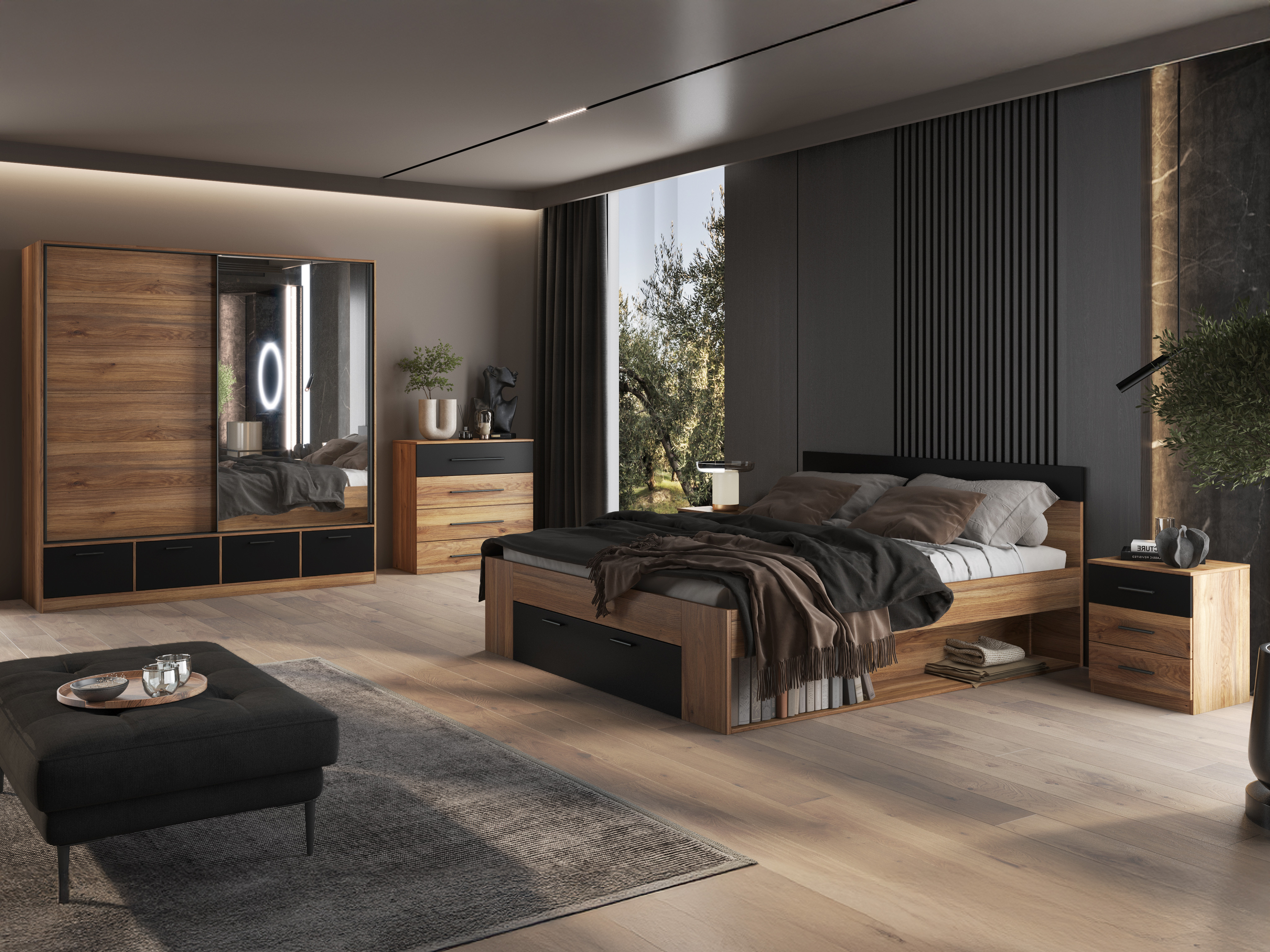 Bett Melvele 108 (Eiche + Schwarz)