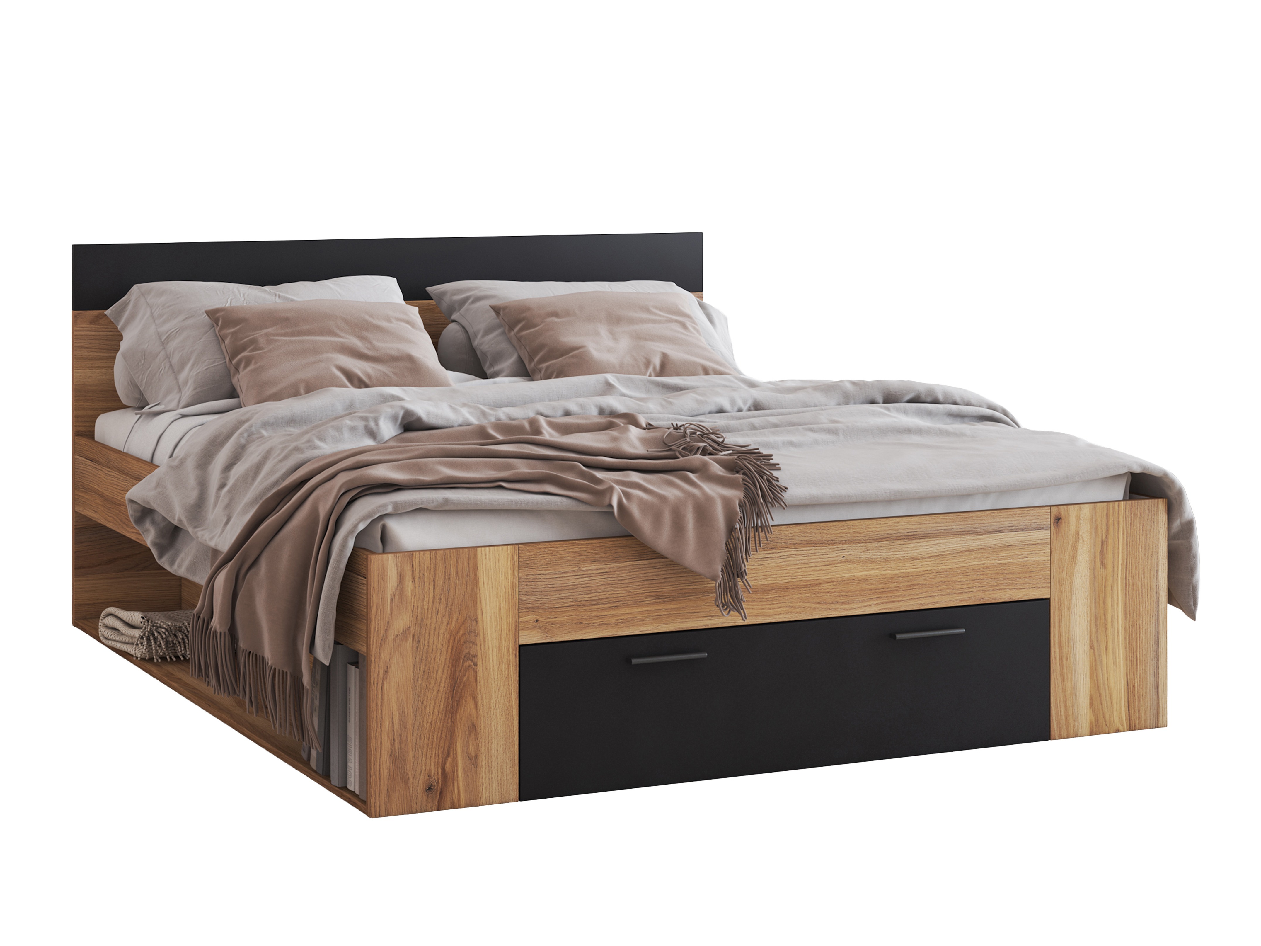 Bett Melvele 108 (Eiche + Schwarz)