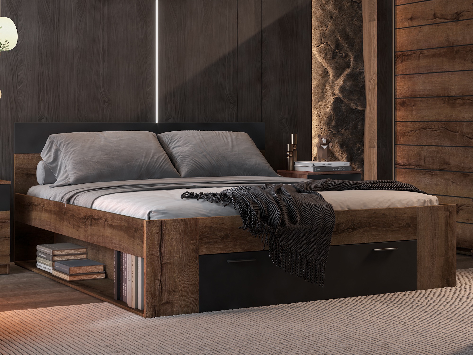 Bett Melvele 108 (Klostereiche + Schwarz)