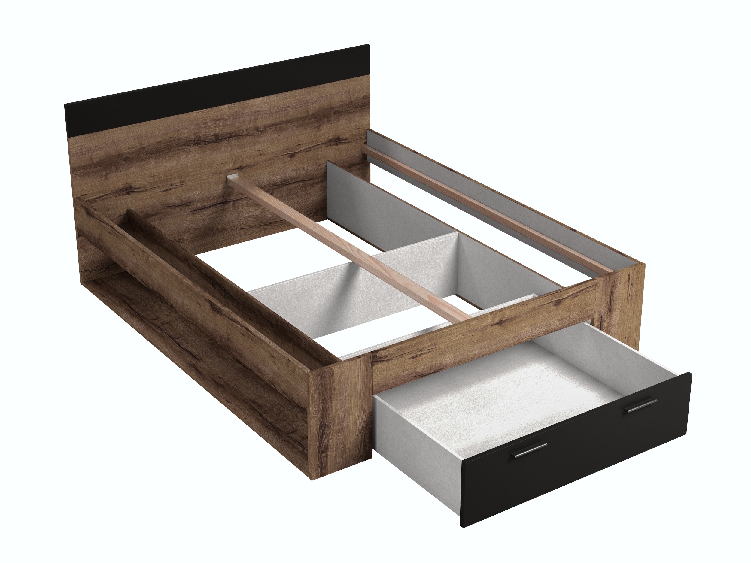 Bett Melvele 108 (Monastery Eichenholzoptik + Schwarz)