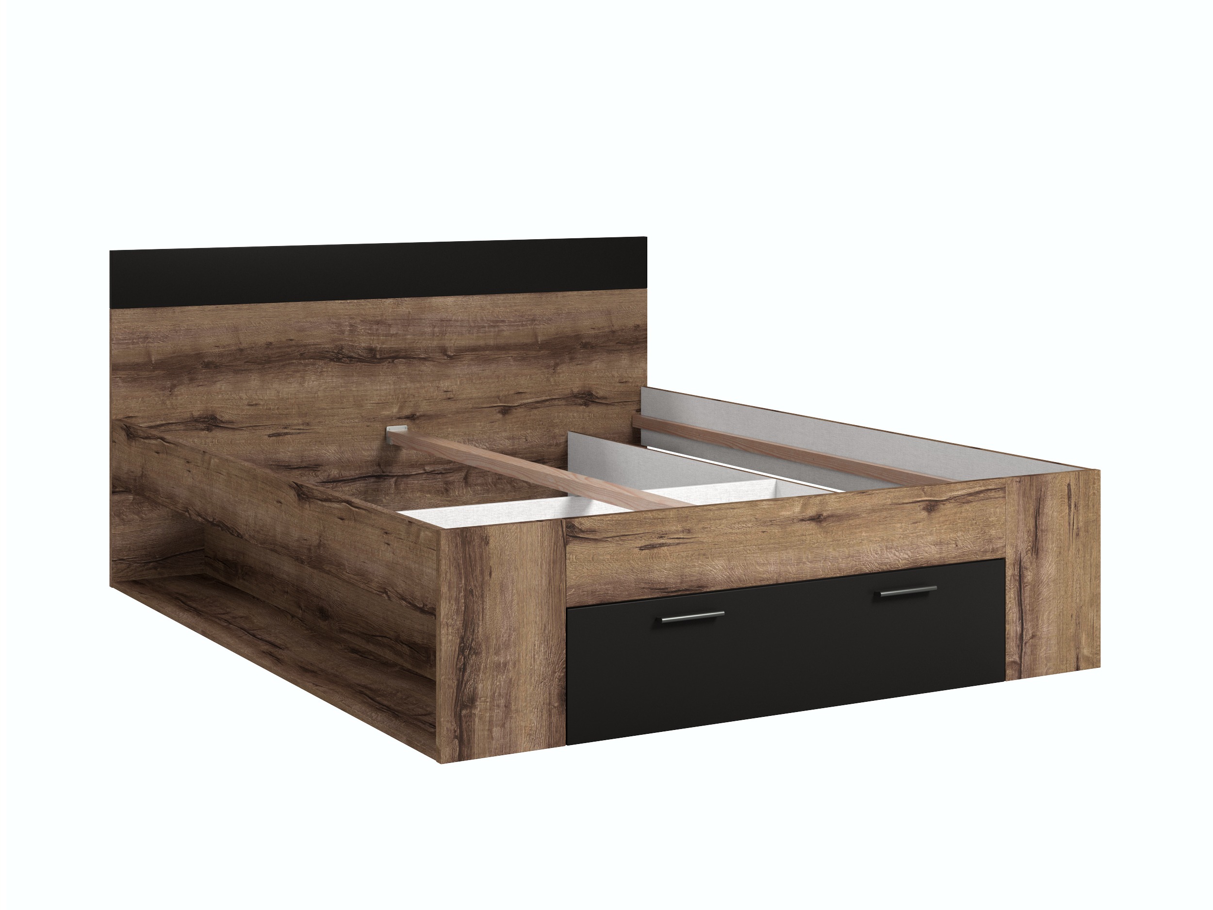 Bett Melvele 108 (Monastery Eichenholzoptik + Schwarz)