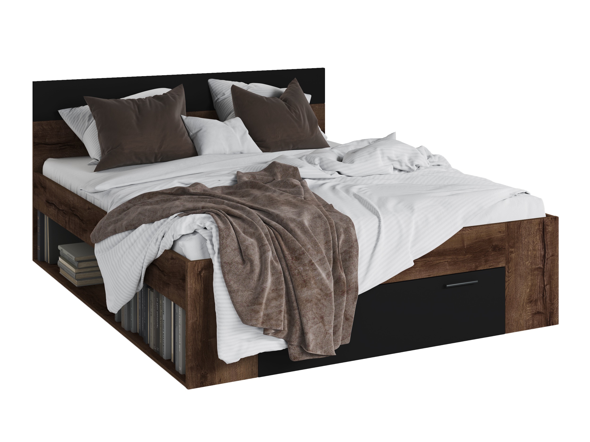 Bett Melvele 108 (Monastery Eichenholzoptik + Schwarz)