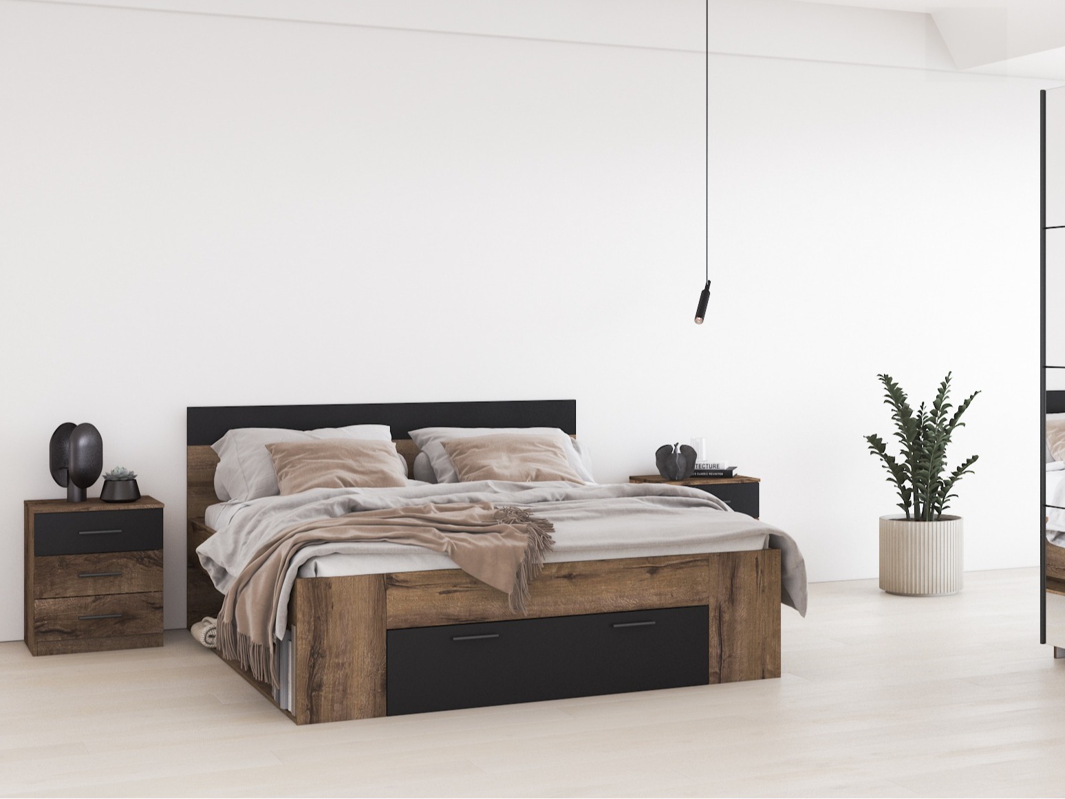 Bett Melvele 108 (Monastery Eichenholzoptik + Schwarz)