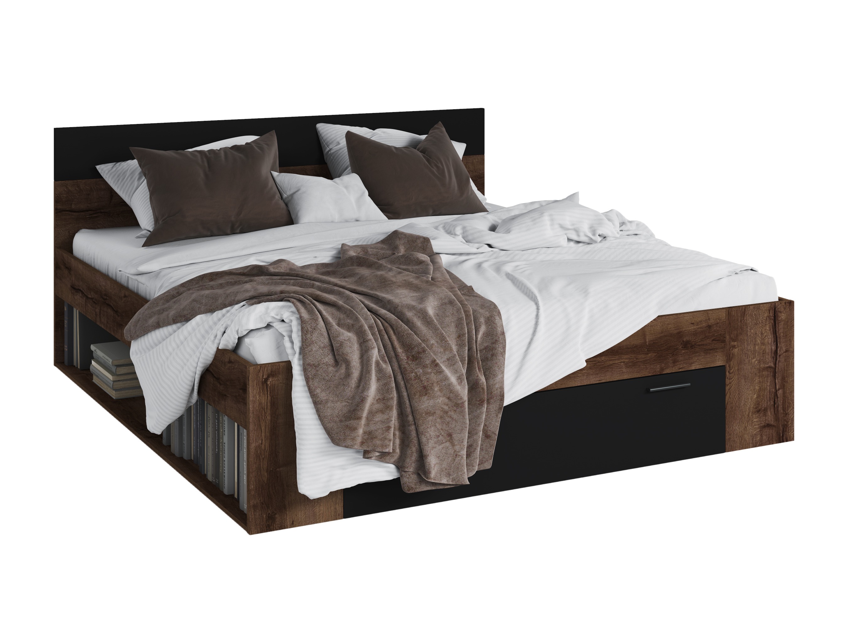 Bett Melvele 108 (Monastery Eichenholzoptik + Schwarz)