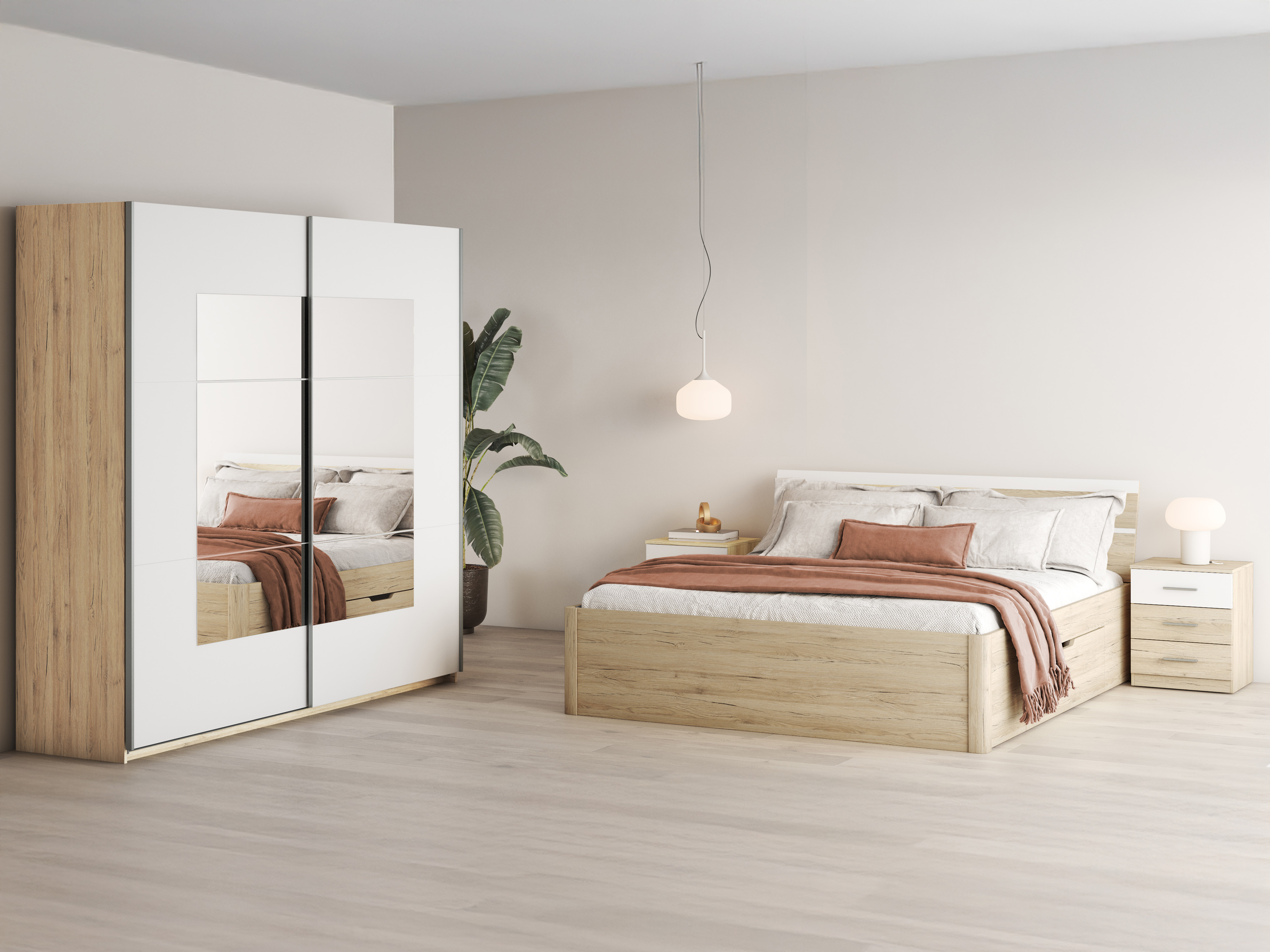 Bett Melvele 112 (San Remo Eichenholzoptik + Weiss)