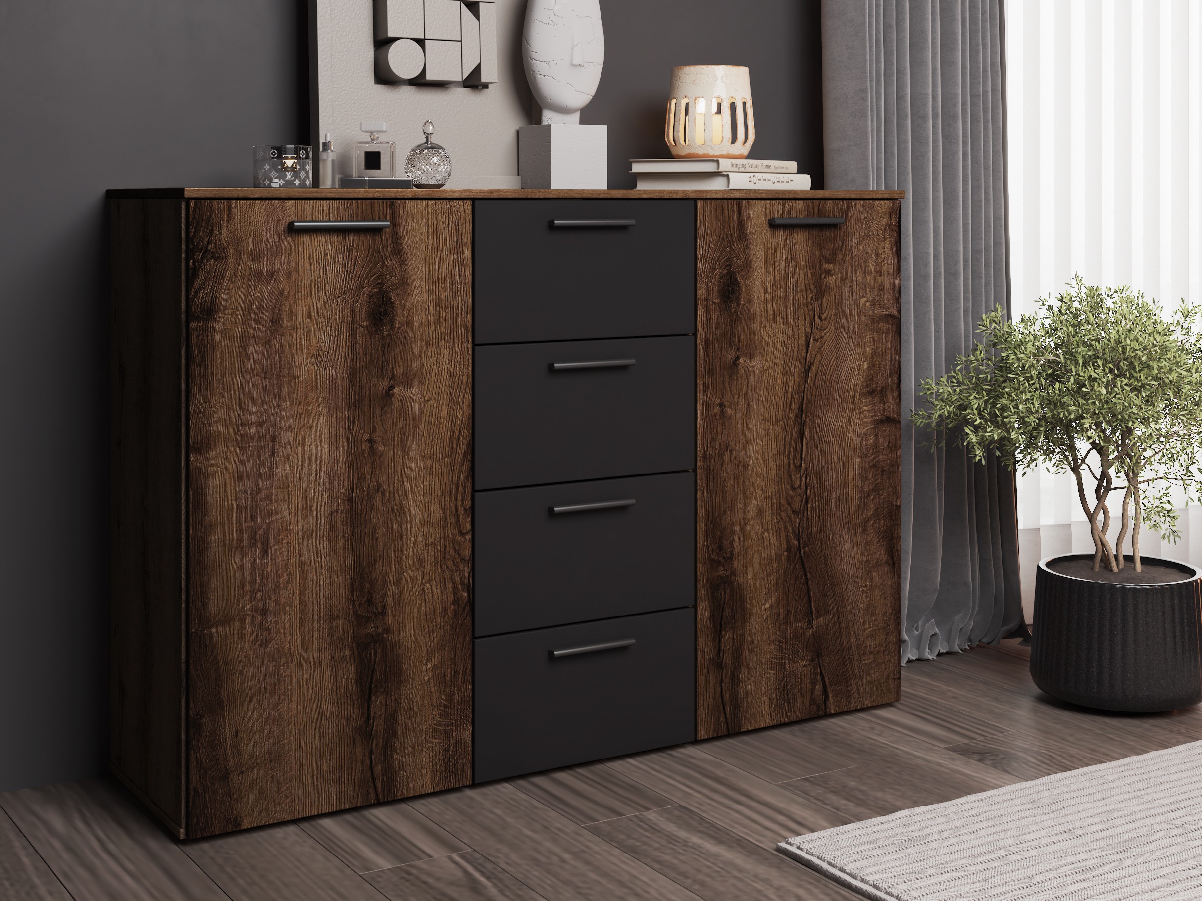 Kommode Melvele 101 (Klostereiche + Schwarz)
