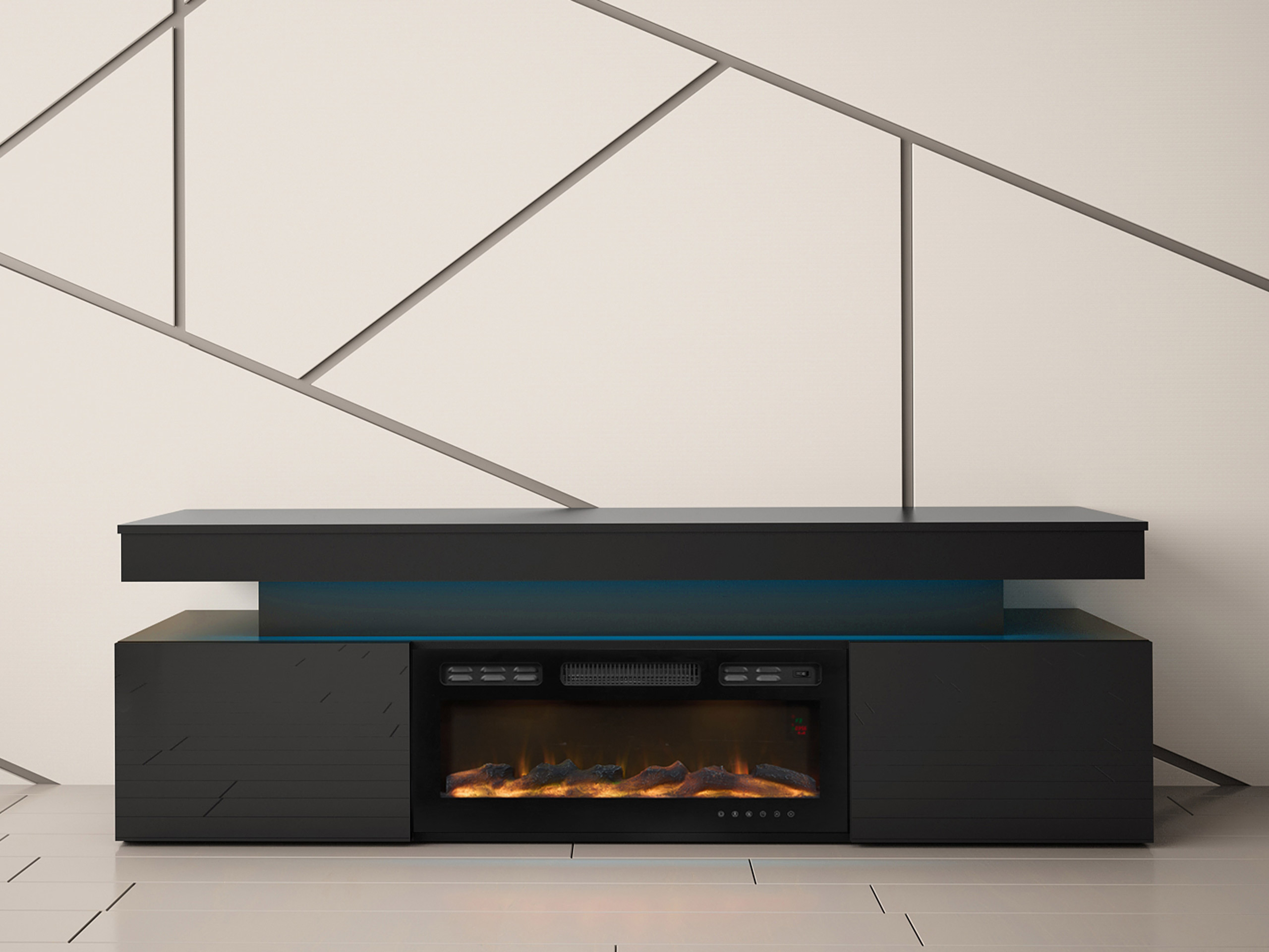 TV-Möbel Monfero 104 (Schwarz + Schwarz glänzend)