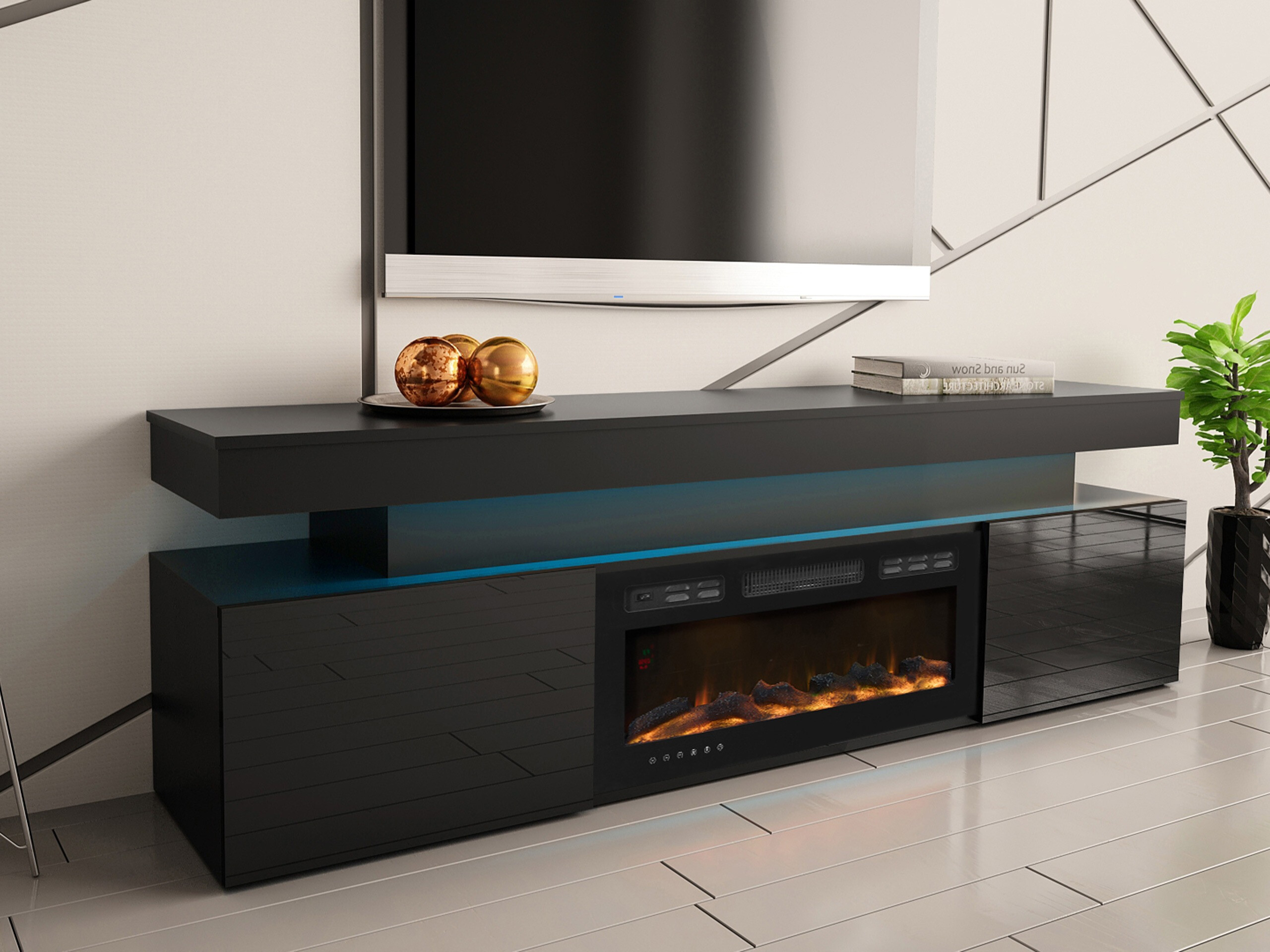 TV-Möbel Monfero 104 (Schwarz + Schwarz glänzend)