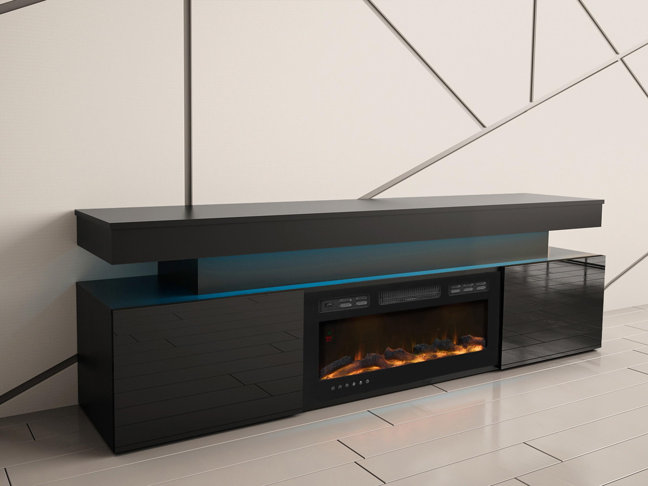 TV-Möbel Monfero 104 (Schwarz + Schwarz glänzend)