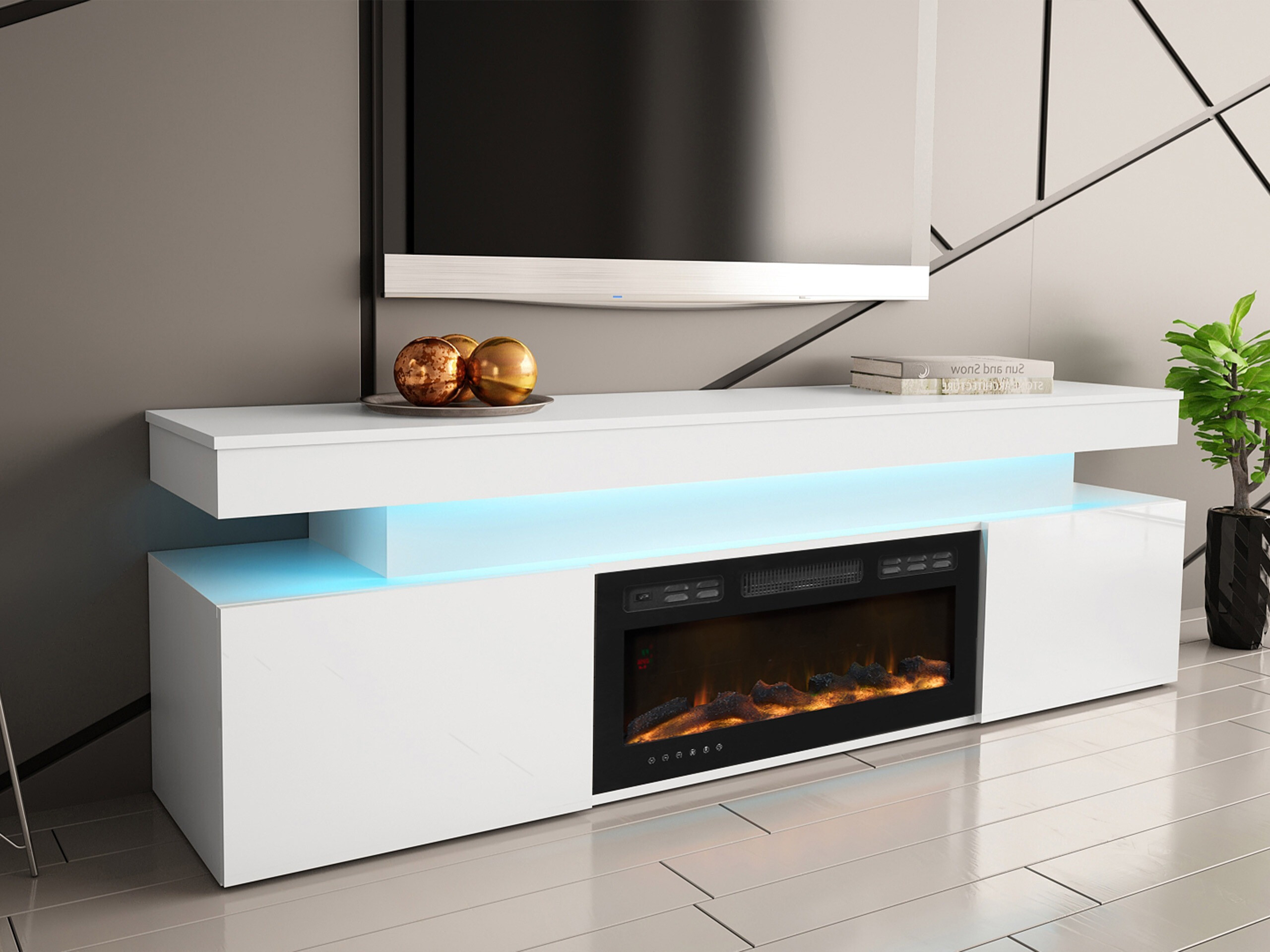 TV-Möbel Monfero 104 (Weiss + Weiss glänzend)