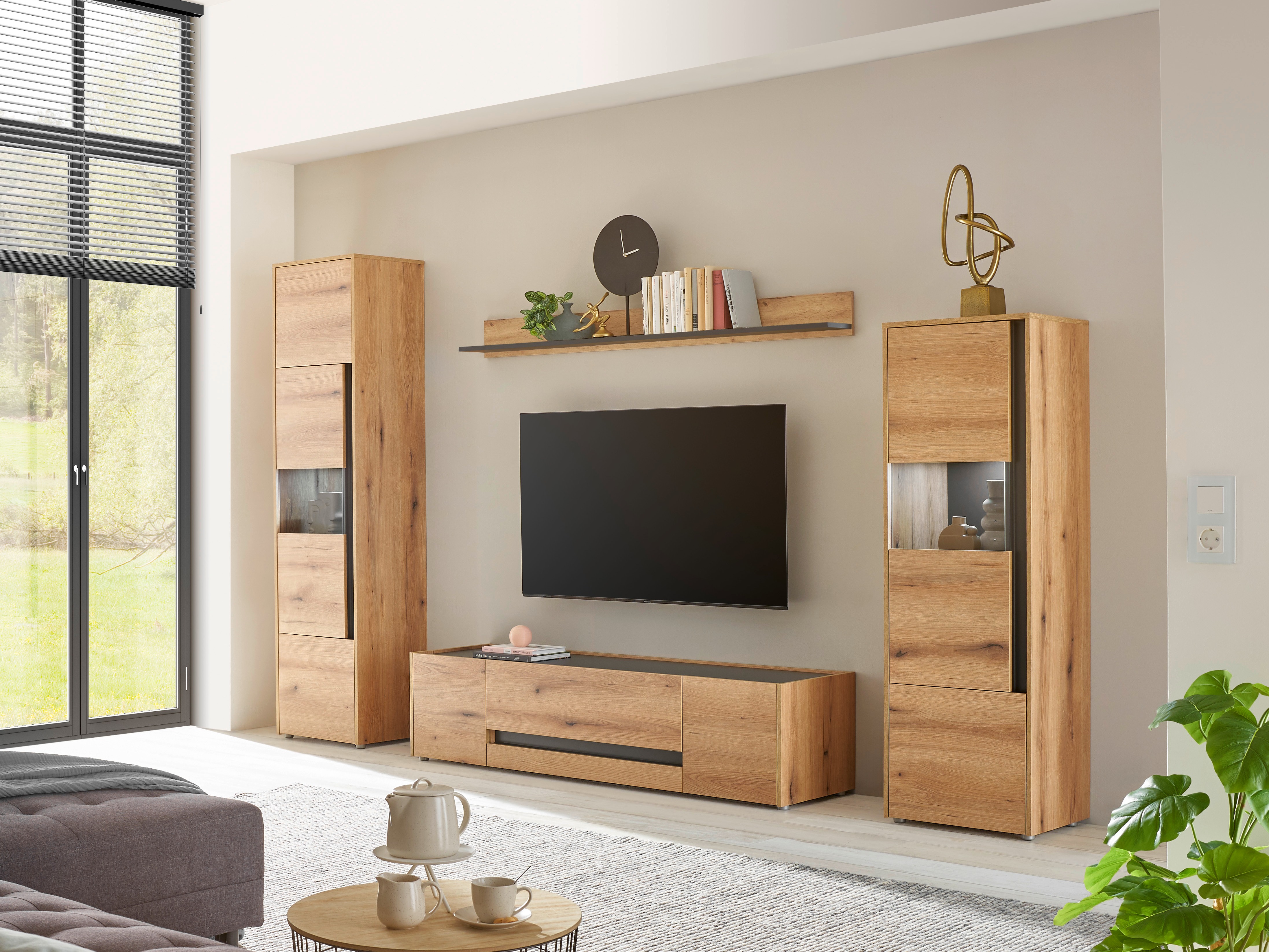 Wohnzimmer-Set Elbsori 130 (Eiche + Anthrazit)
