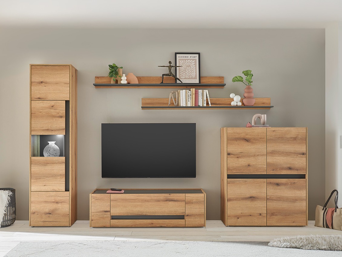 Wohnzimmer-Set Elbsori 131 (Eiche + Anthrazit)