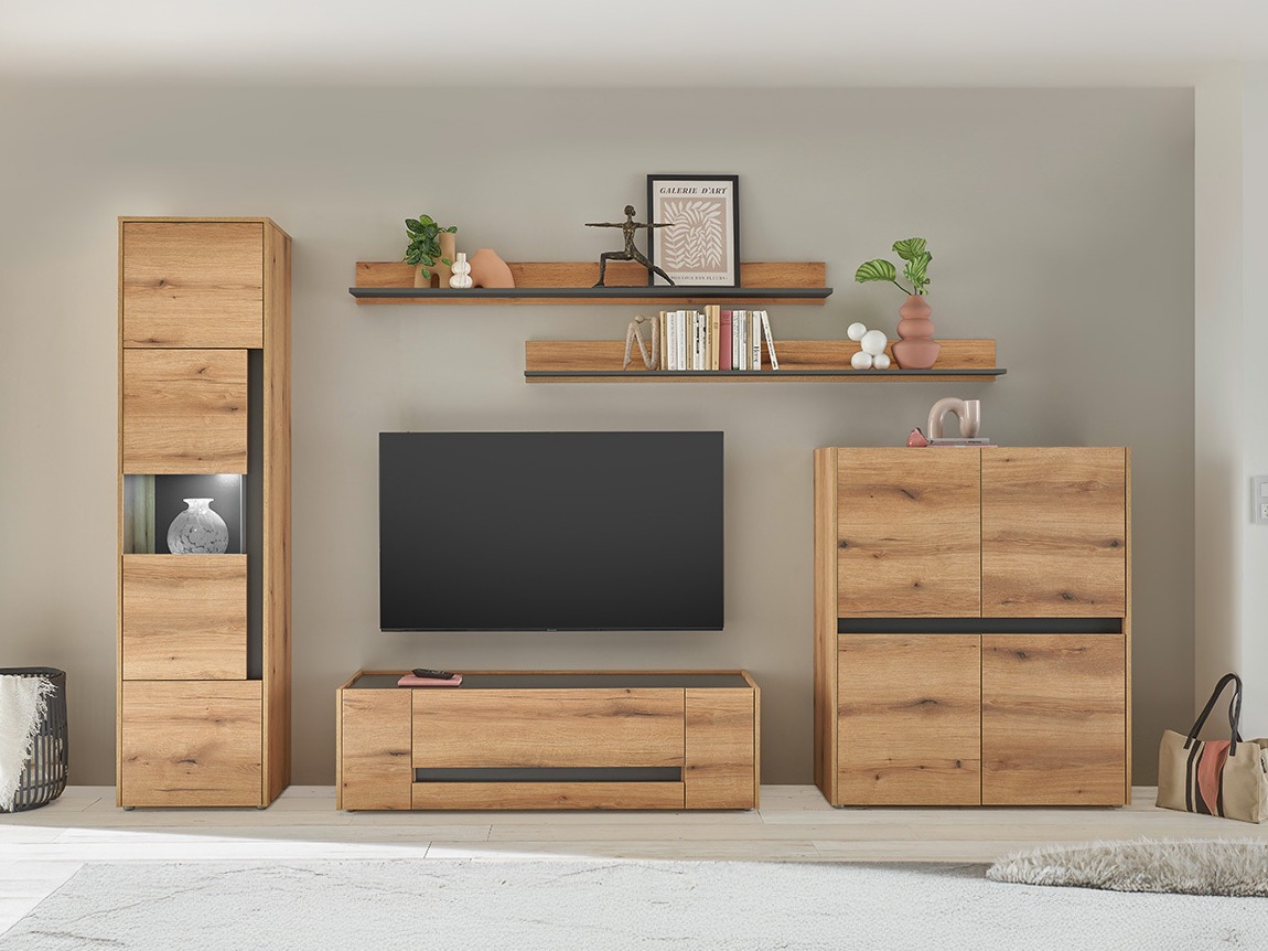 Wohnzimmer-Set Elbsori 131 (Eiche + Anthrazit)