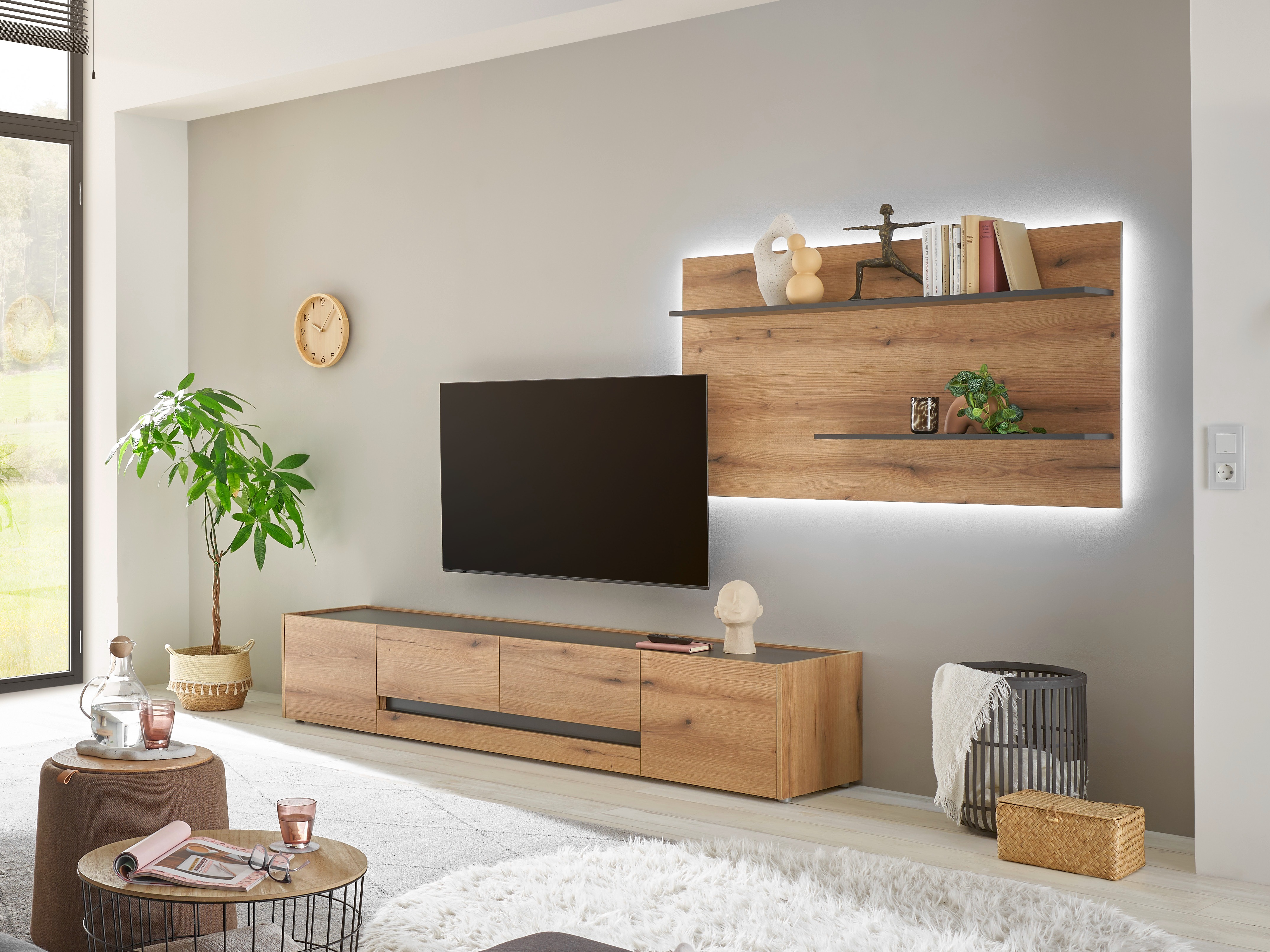 Wohnzimmer-Sets Elbsori 124 (Eichenholzoptik + Anthrazit)