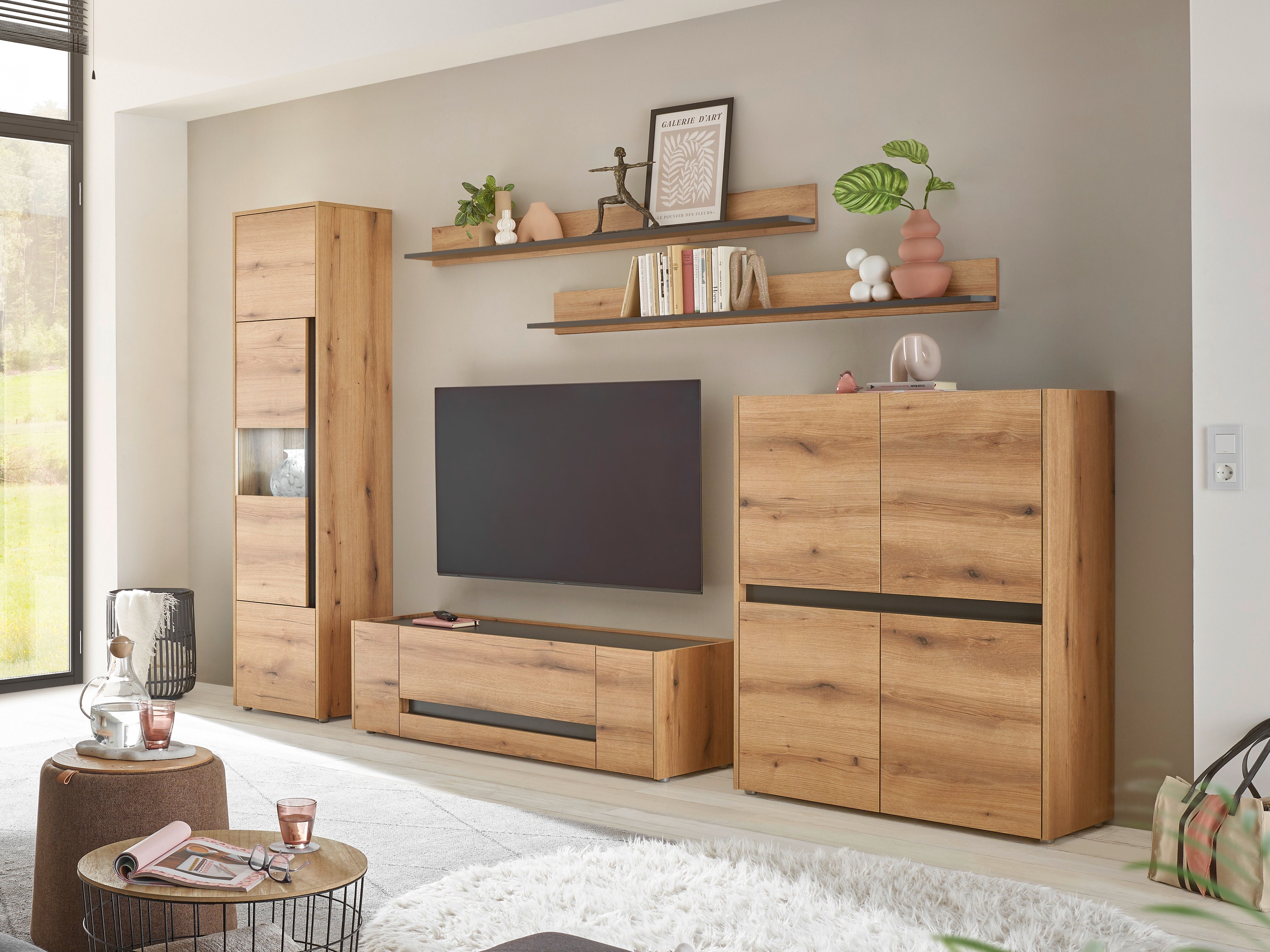 Wohnzimmer-Sets Elbsori 131 (Eichenholzoptik + Anthrazit)