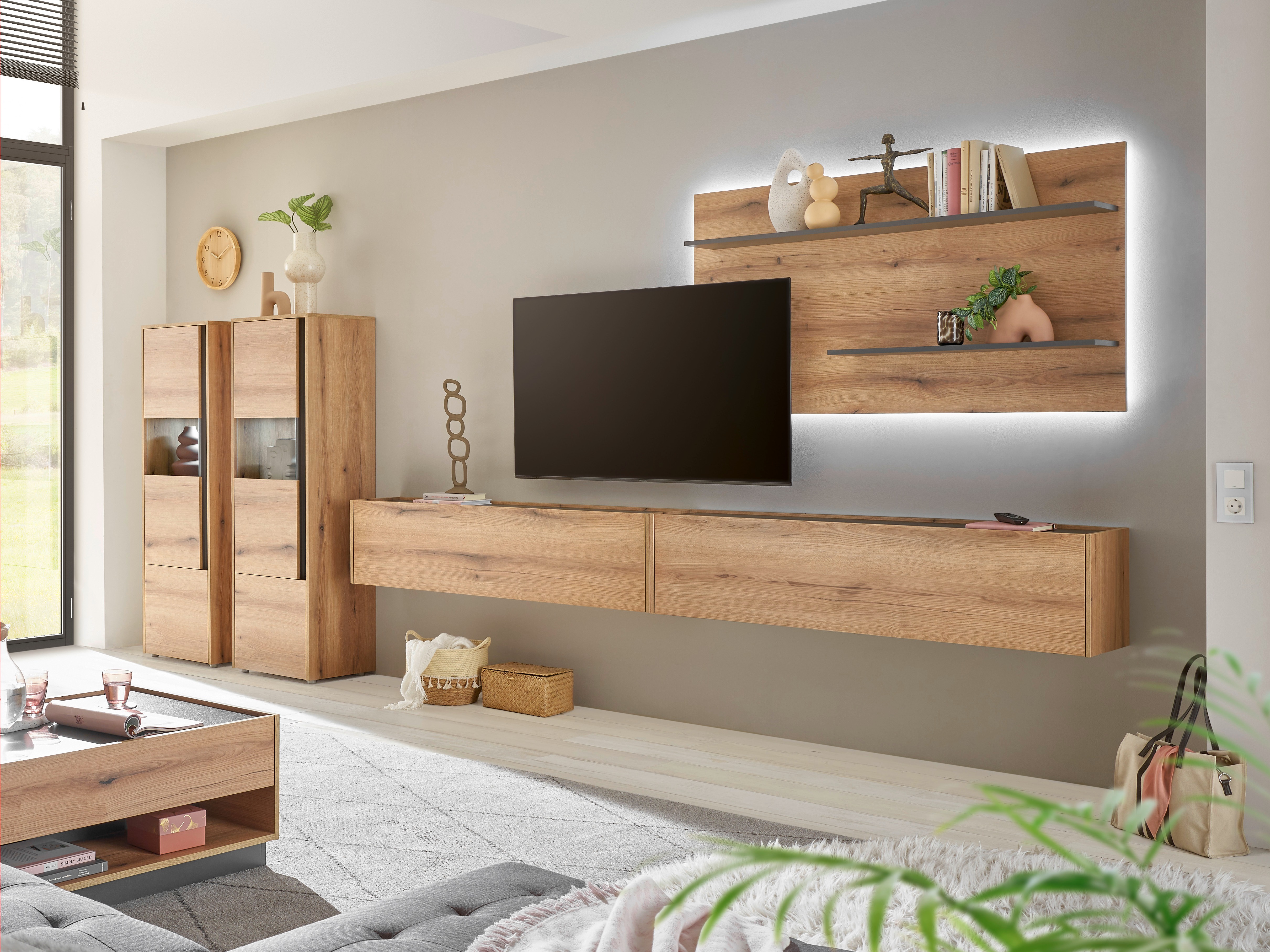 Wohnzimmer-Sets Elbsori 135 (Eichenholzoptik + Anthrazit)