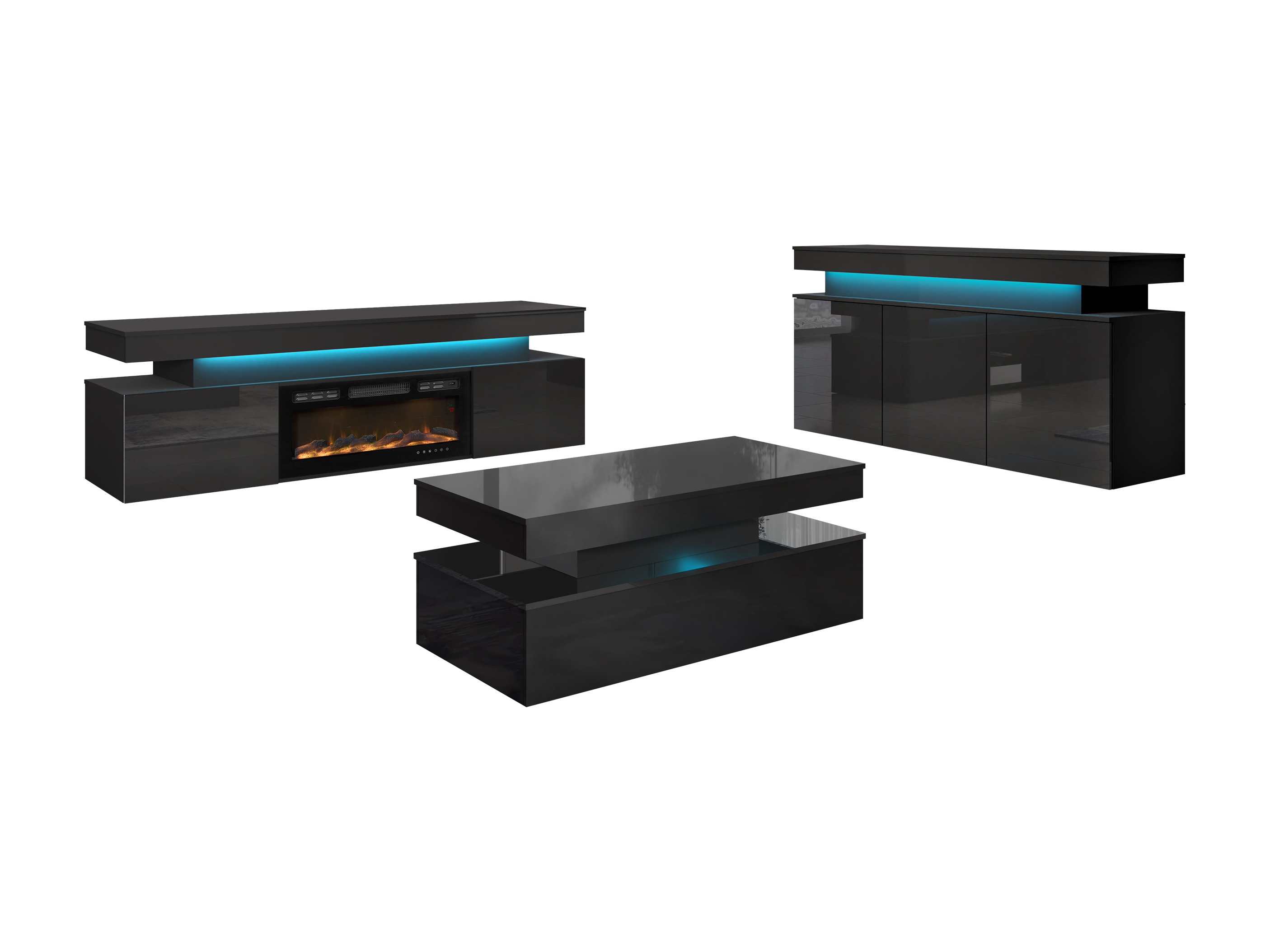 Wohnzimmer-Sets Monfero 106 (Schwarz + Schwarz glänzend)