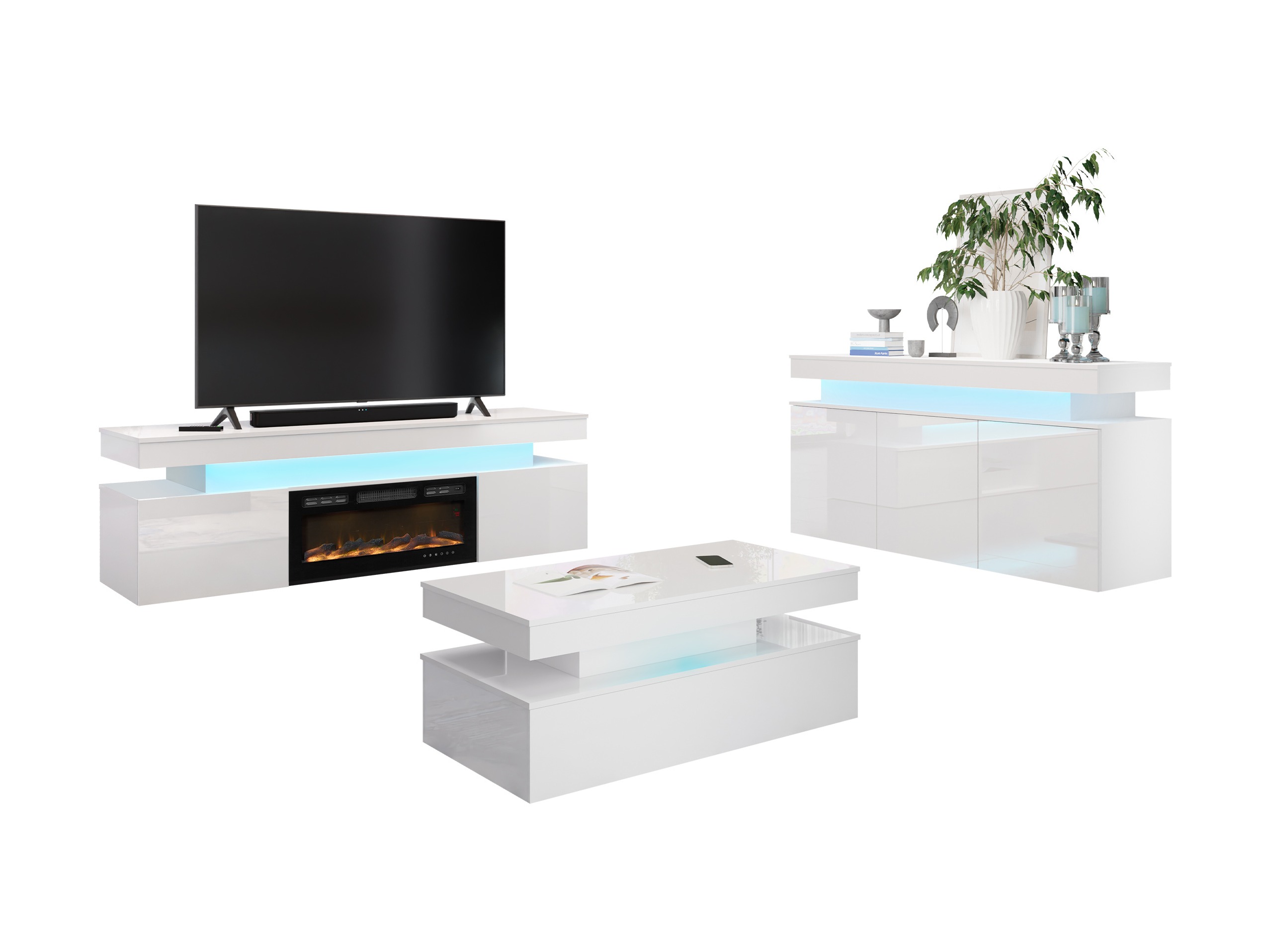 Wohnzimmer-Sets Monfero 106 (Weiss + Weiss glänzend)