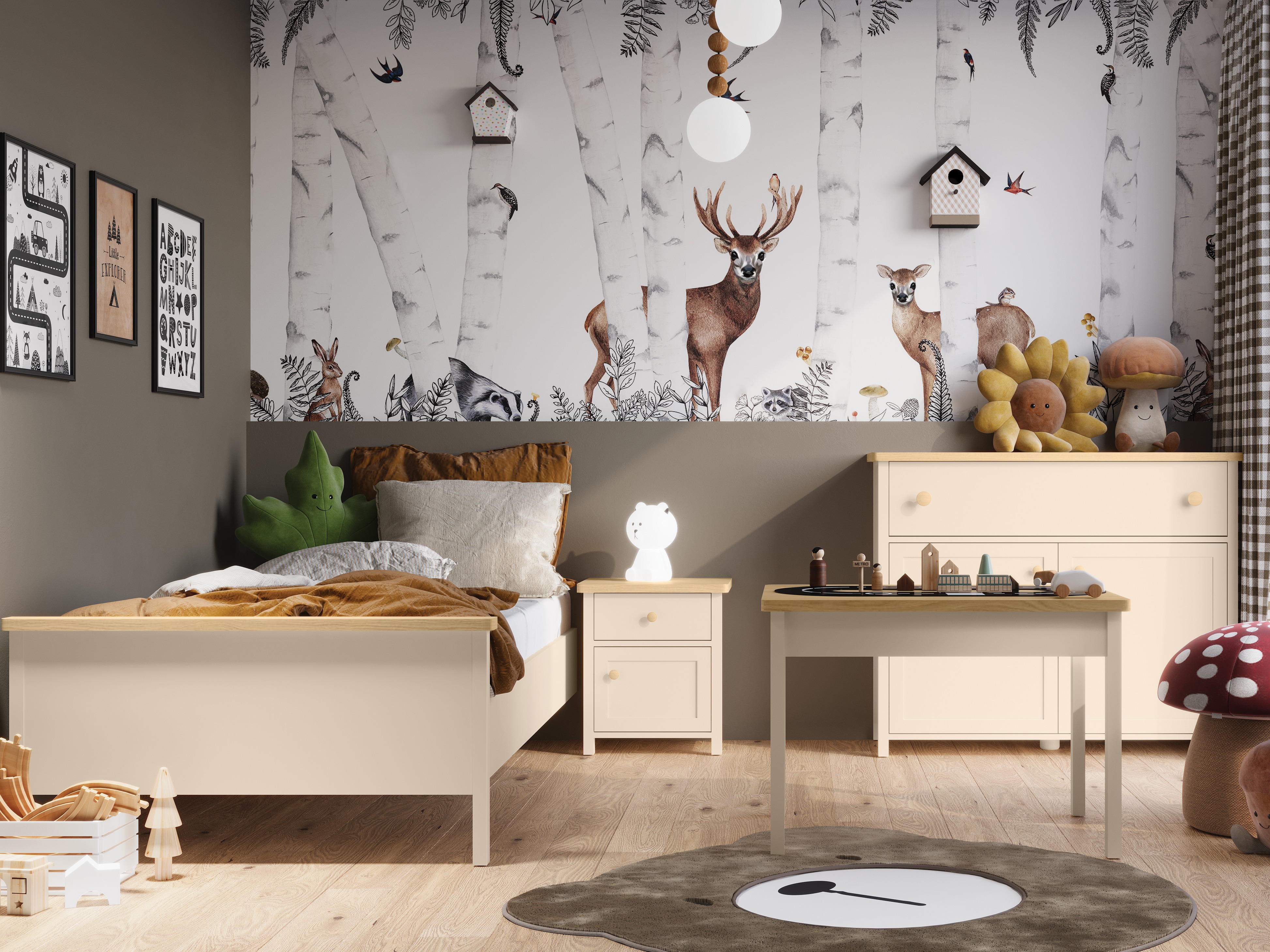 Bett Romelbo 148 (Beige + Eichenholzoptik)