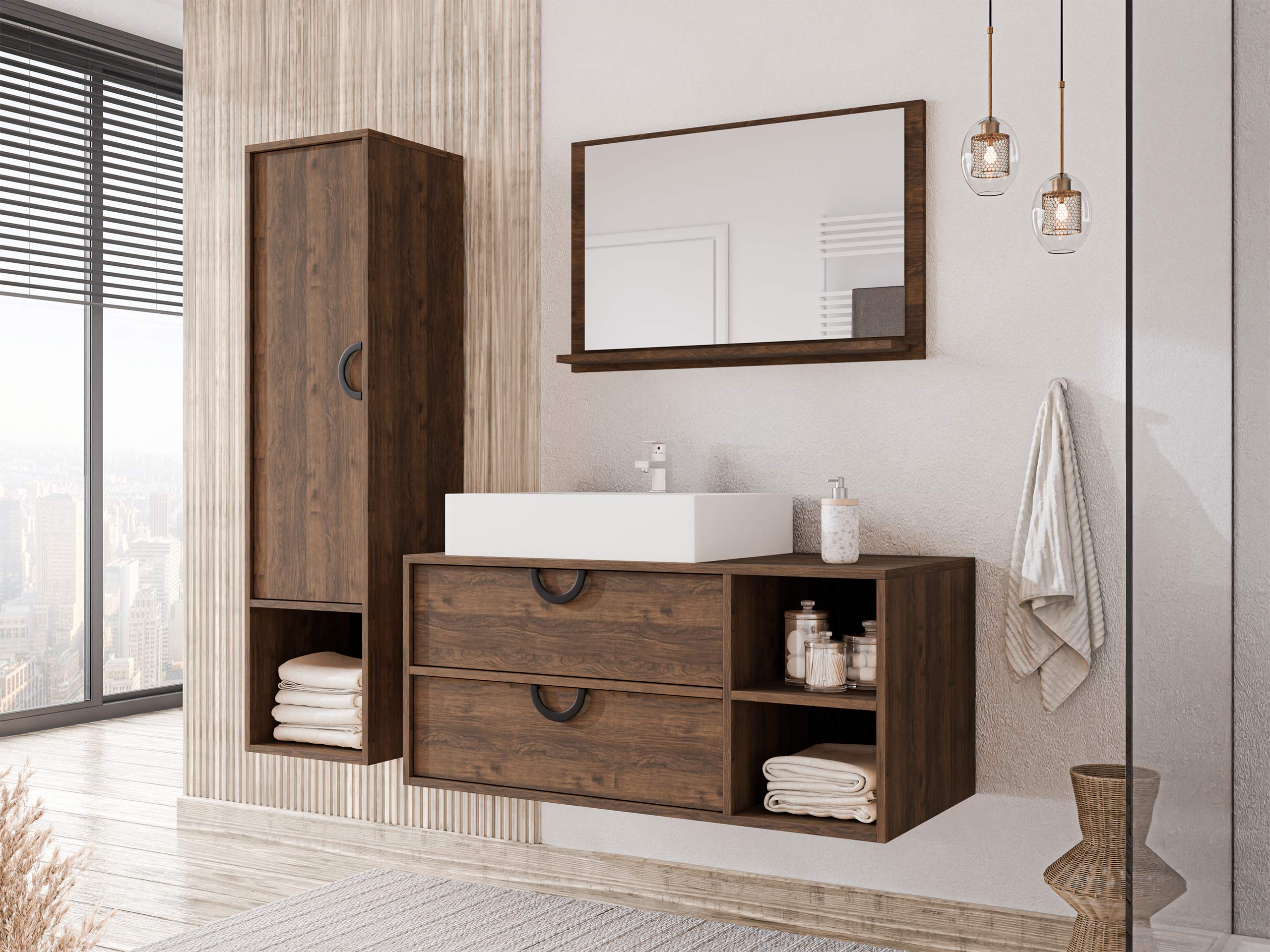 Badezimmer-Set Sodalis (Walnussholzoptik)